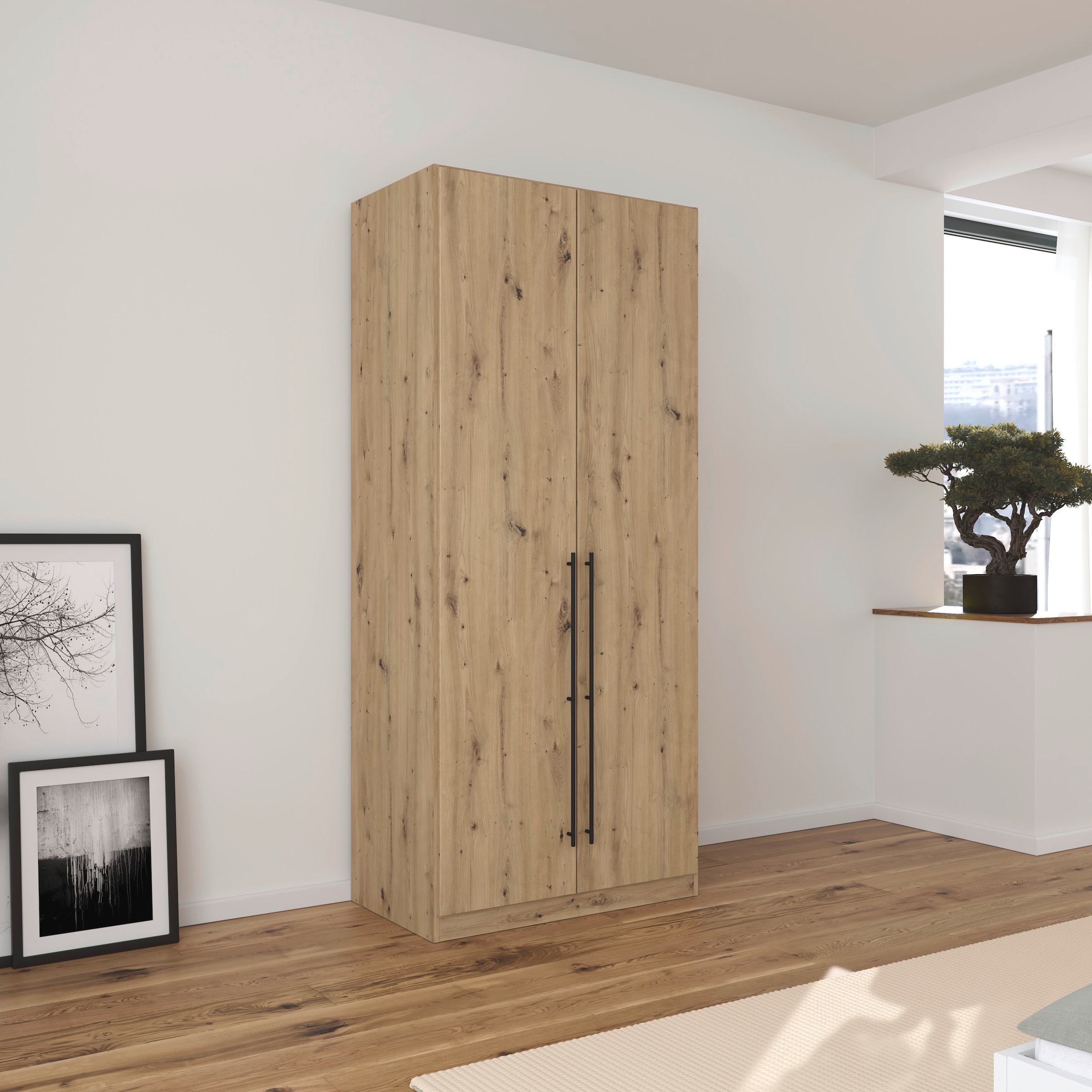 rauch Kleiderschrank »Drehtürenschrank Schrank Garderobe Wäscheschrank Schlafzimmer AVOLA«, (in 3 verschiedenen Ausstattungen BASIC/CLASSIC/PREMIUM), mit hochwertigen Stangengriffen in Schwarz aus Metall MADE IN GERMANY