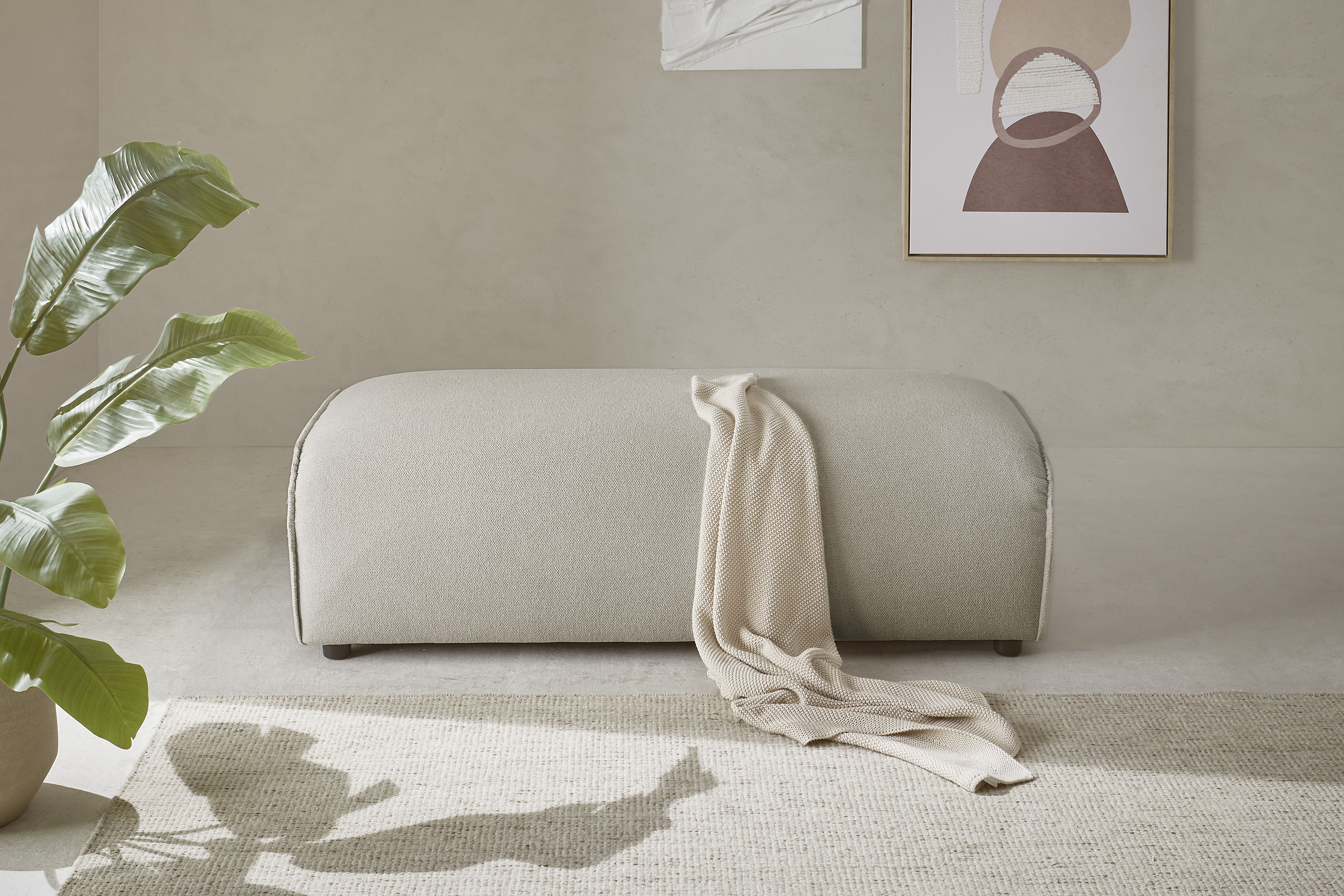 LeGer Home by Lena Gercke Hocker "PIARA, Struktur u. Leinenoptik, Polsterhocker mit Kedernaht" zur Serie PIARA, rechteckig, schwarze Füße, bequemer Sitzkomfort