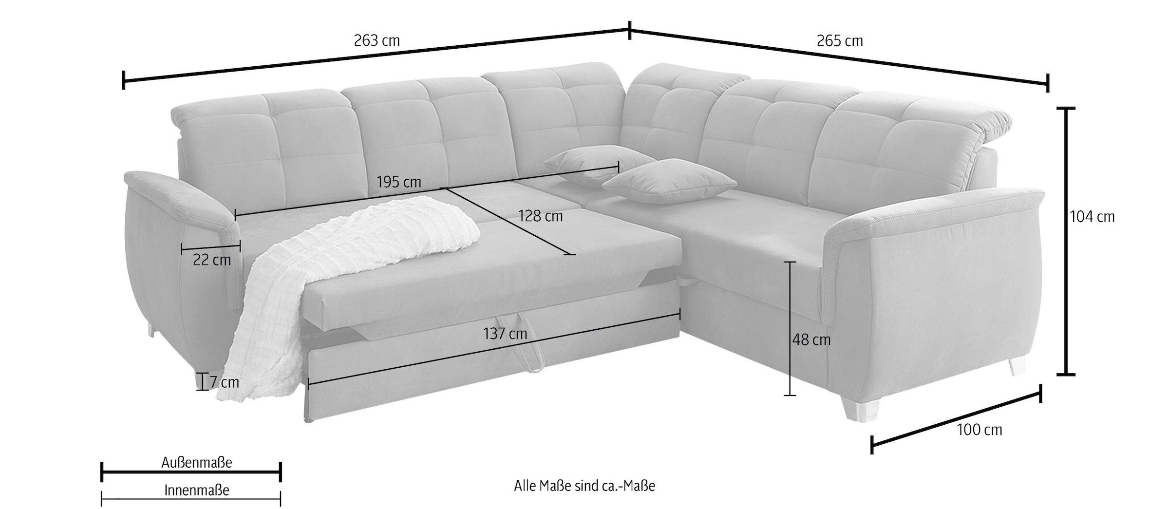 Jockenhöfer Gruppe Ecksofa Udine, verstellbare Kopfteile, Gästebett- und Relaxfunktion