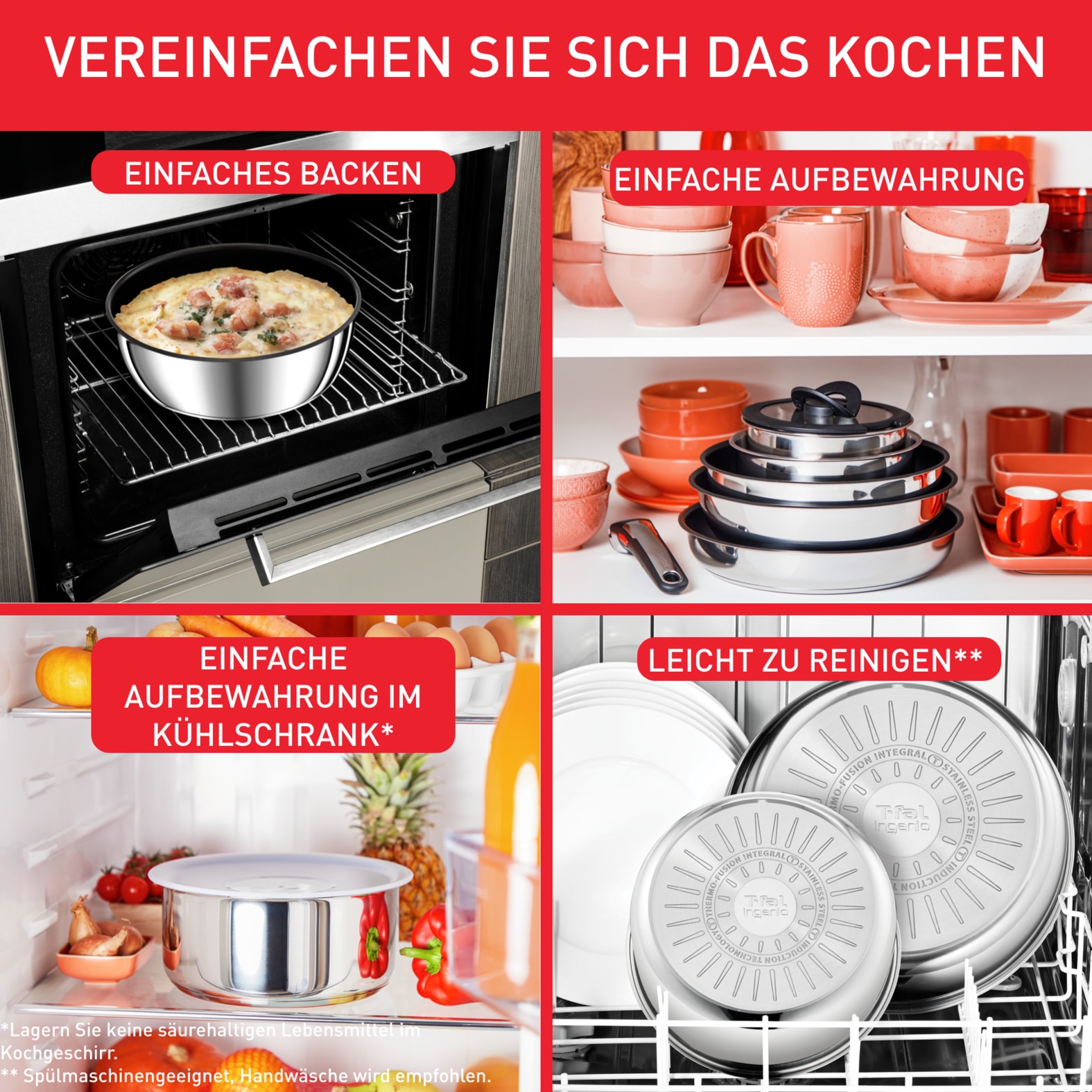 Tefal Pfannen-Set »Ingenio Preference«, Edelstahl, (Set, 3 tlg., Tefal Ingenio Preference Pfannenset, 2 teilig, Ø 22, 26 cm, 1 Griff), stapelbar, Antihaftversiegelung, Induktion, Made in France, kompakt