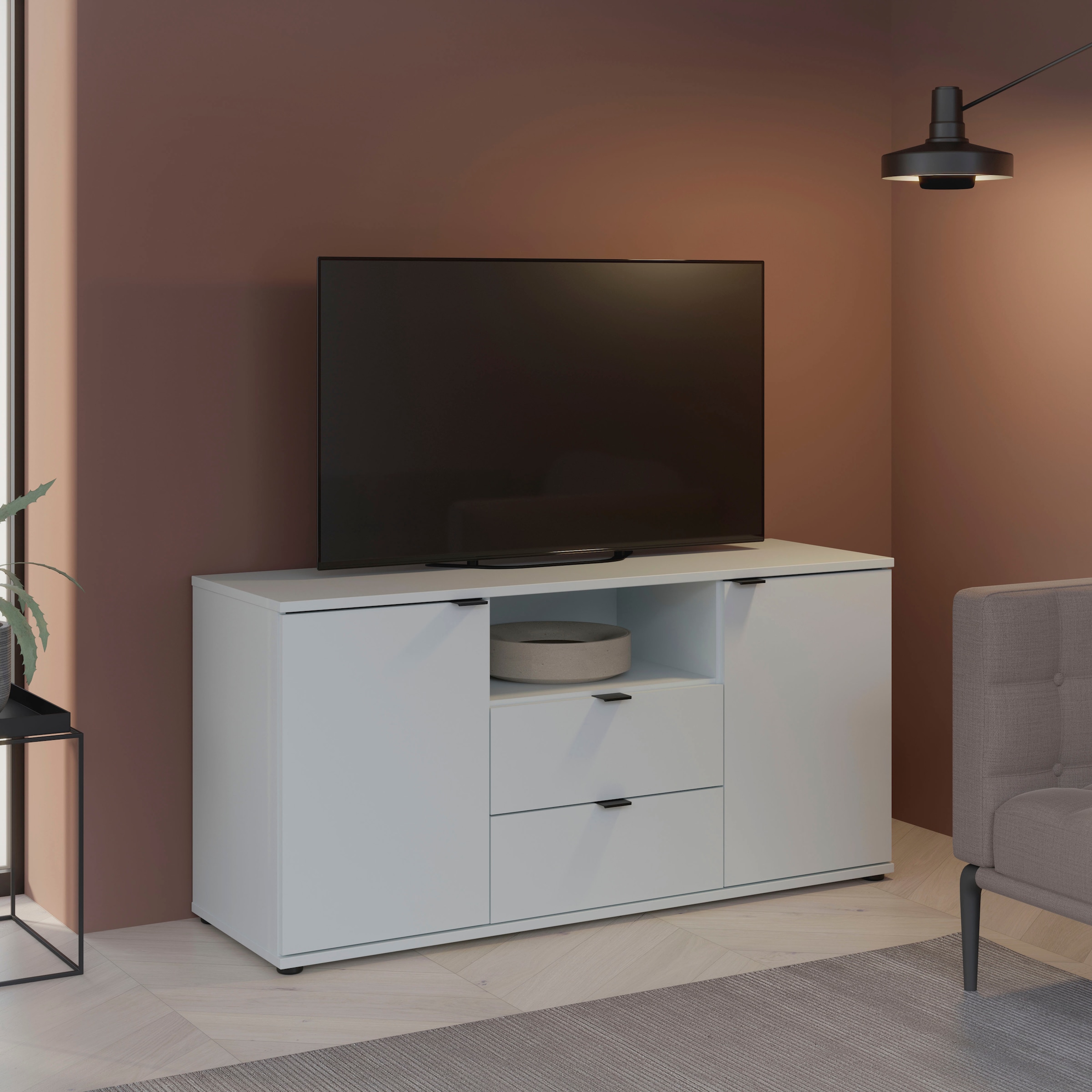 FORTE Lowboard »Ganymede«, (Breite 129,8cm), TV Board, Stauraum, Schublade; Metallgriffe, Kabelführung