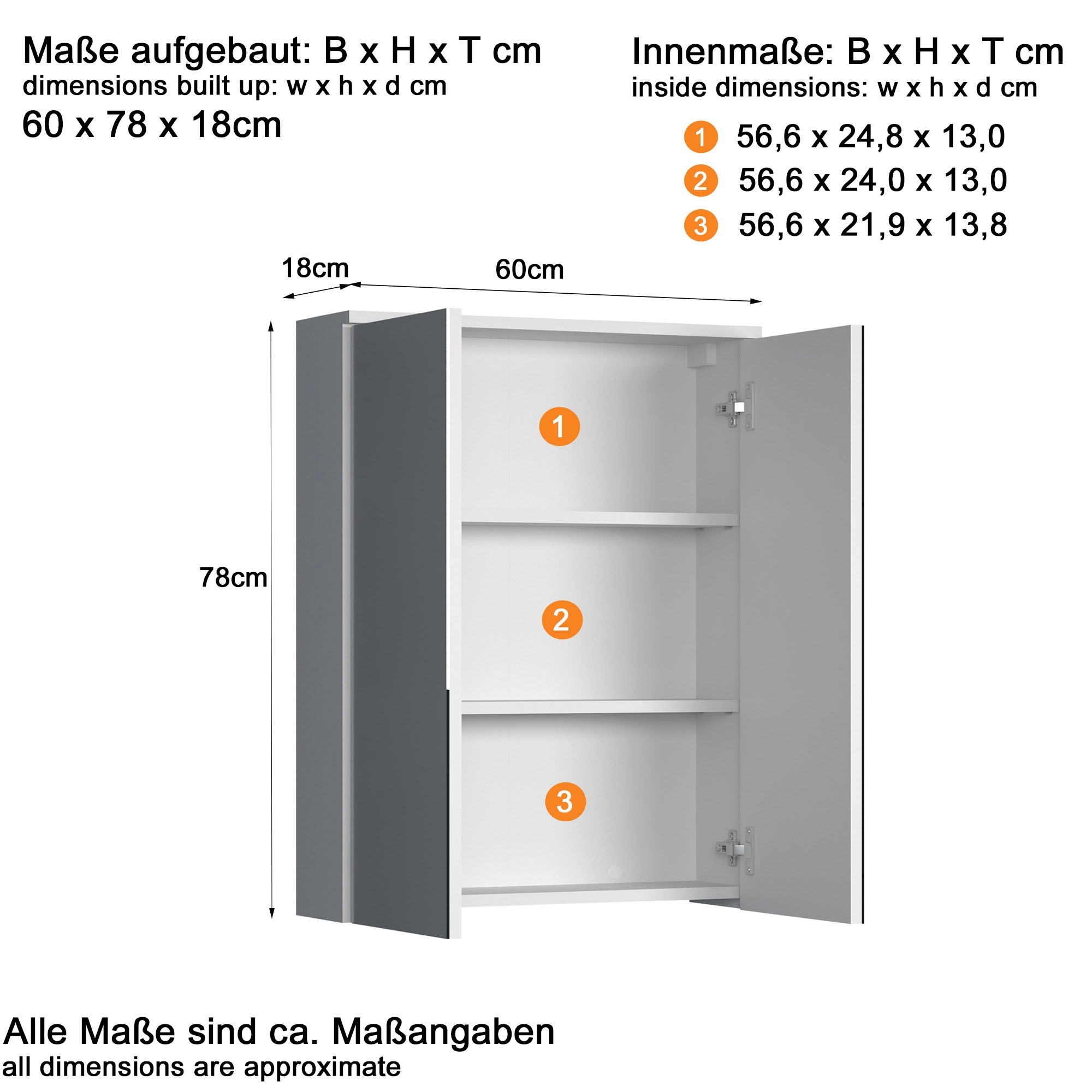 welltime Spiegelschrank »Prag«, (1 St.), Badspiegel in Weiß Hochglanz - Maße (B/T/H) 60/18/78 cm