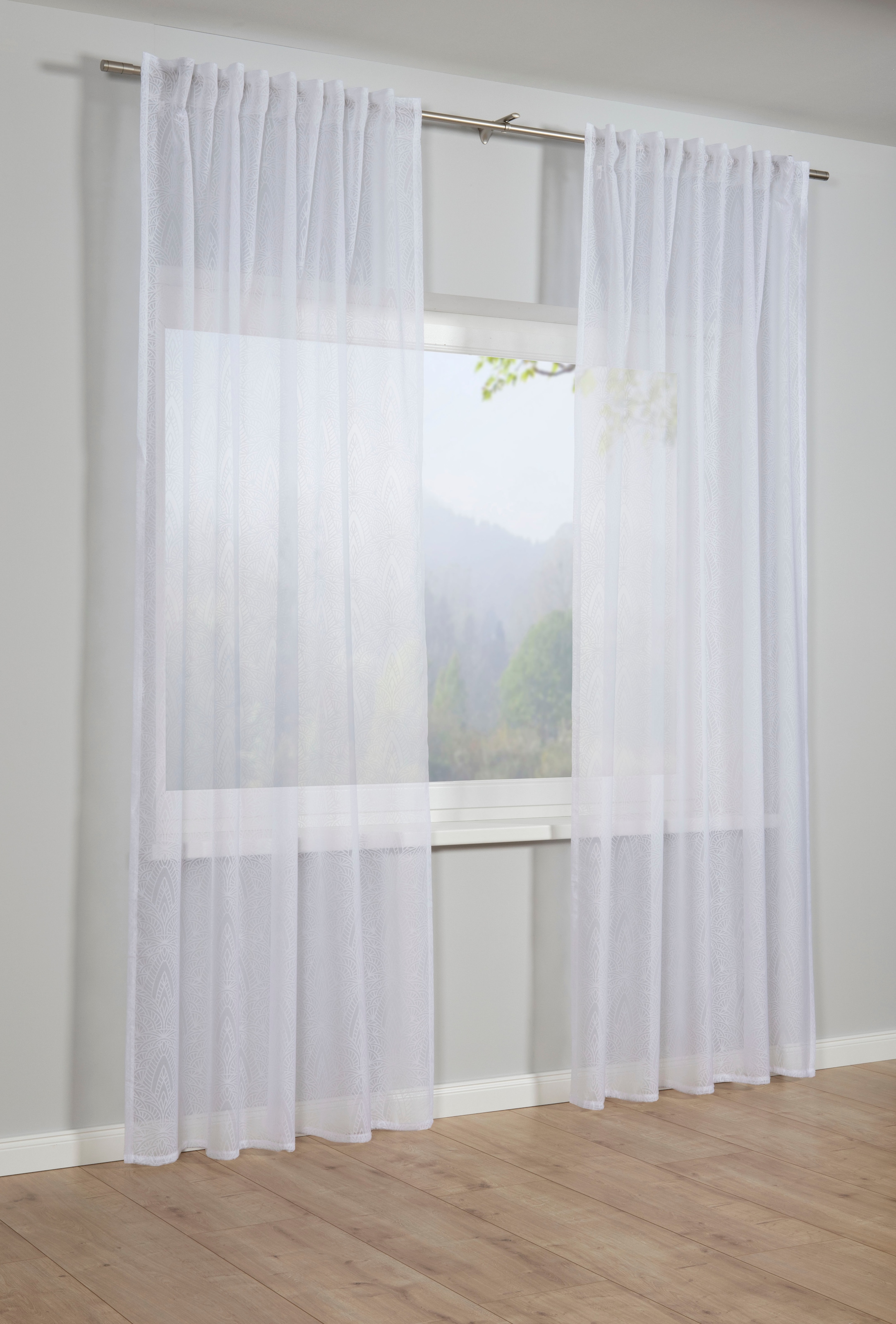 GARDINIA Gardine "Schal mit Gardinenband Ausbrenner Grafik" verdeckte Schla günstig online kaufen