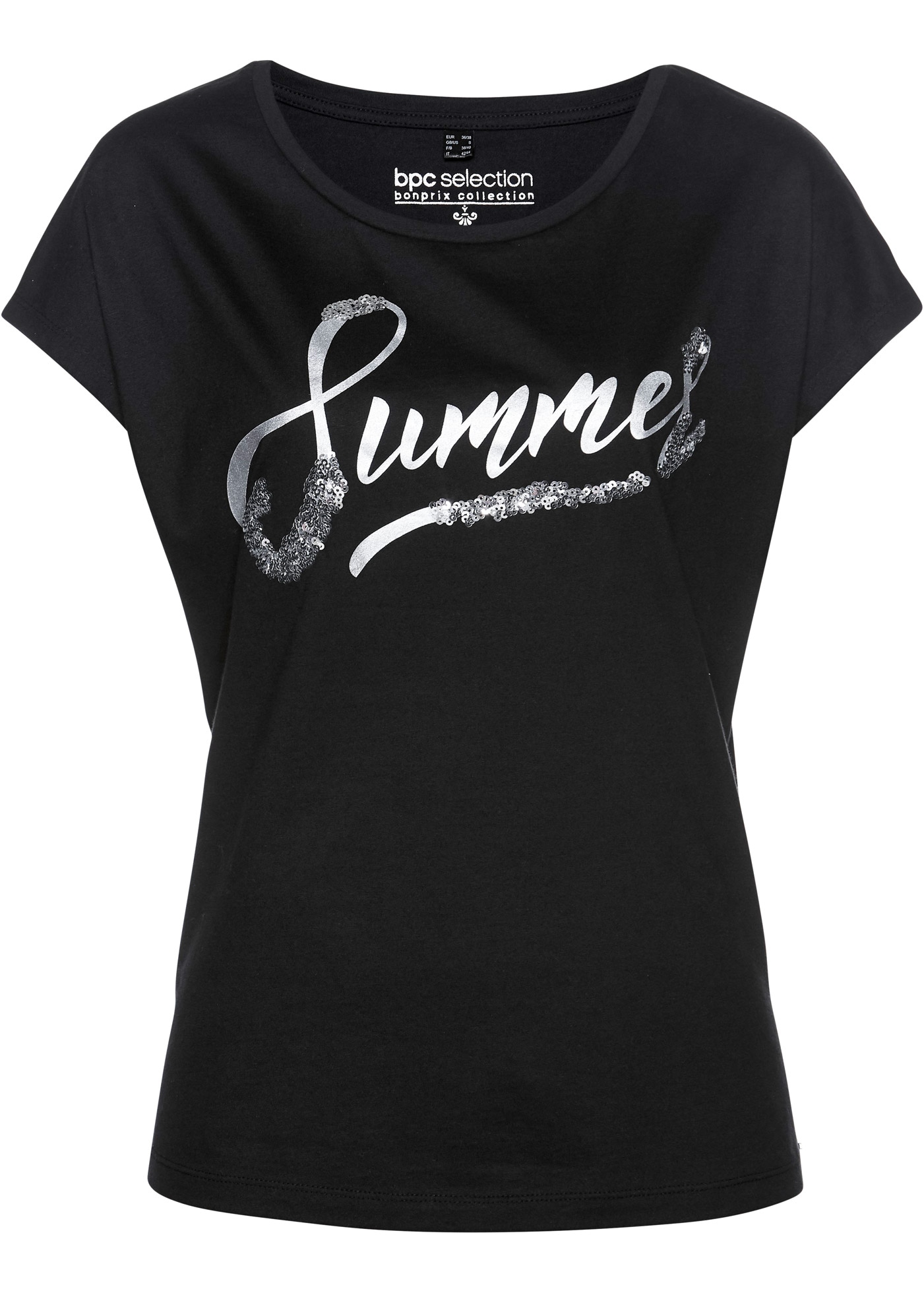 bonprix T-Shirt »Shirt mit Pailletten« lockere Passform, Kurzarm, aus Baumwolle