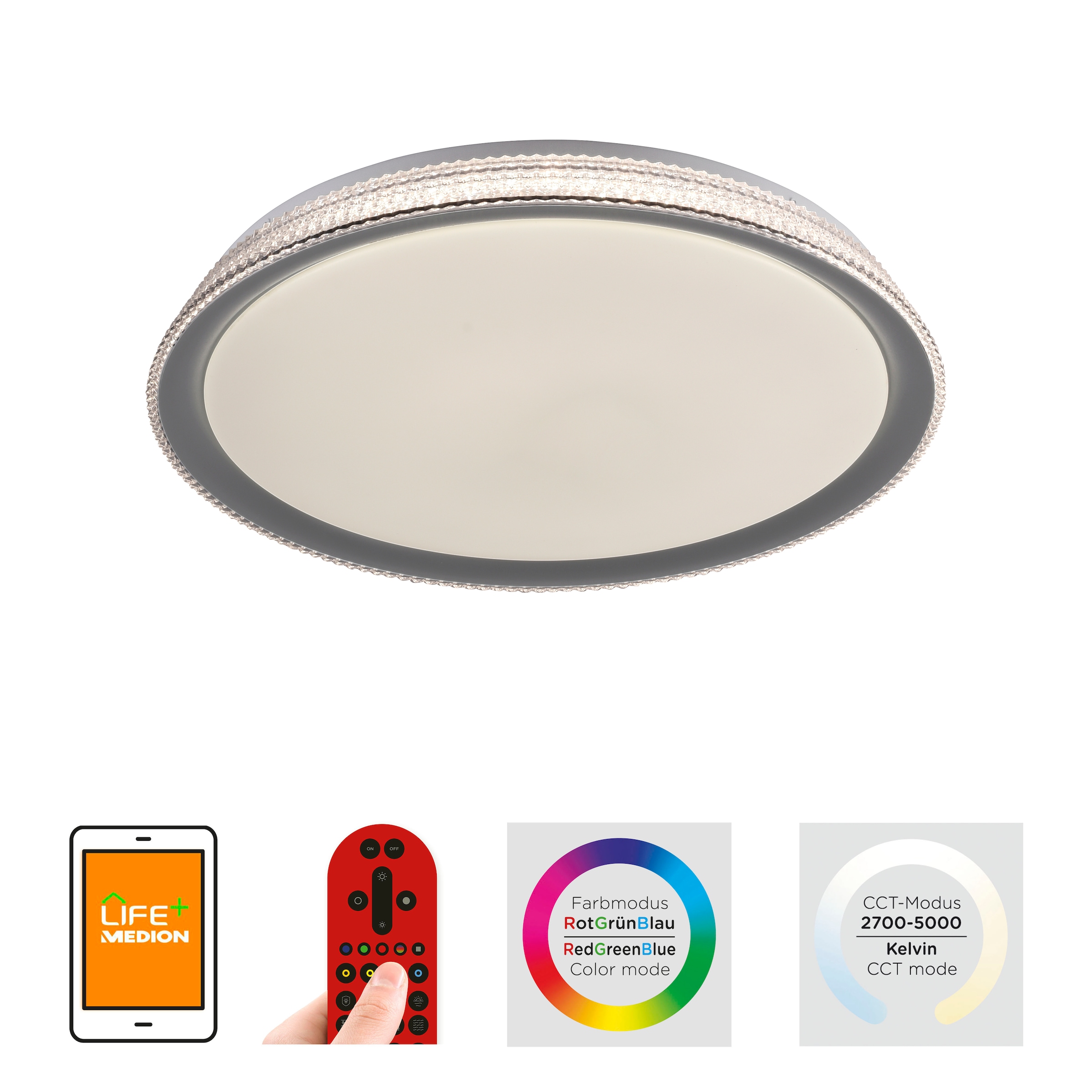 JUST LIGHT Deckenleuchte »Ls-KARI«, 1 flammig, Leuchtmittel LED-Board | LED fest integriert, RGB+tunable white, Infrarot inkl., Fernbedienung, Smarthome fähig