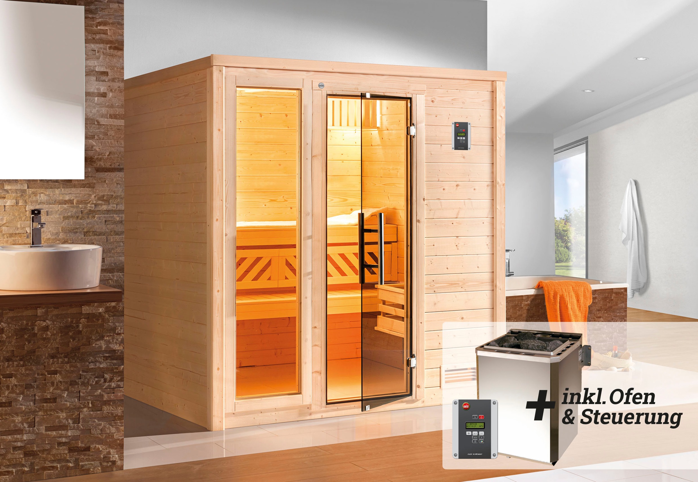 weka Sauna »Bergen«, 7,5 kW Bio-Ofen mit digitaler Steuerung