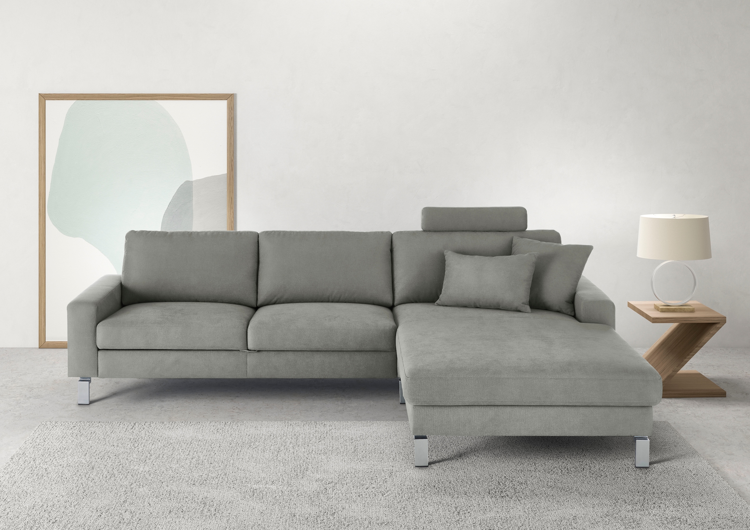 3C Candy Ecksofa "Lecce, wahlweise PUR-Schaumstoff oder Tonnentaschenfederkern" Bett im 2,5-Sitzer, teilmotorische Schlaffunktion im Longchair, L-Form