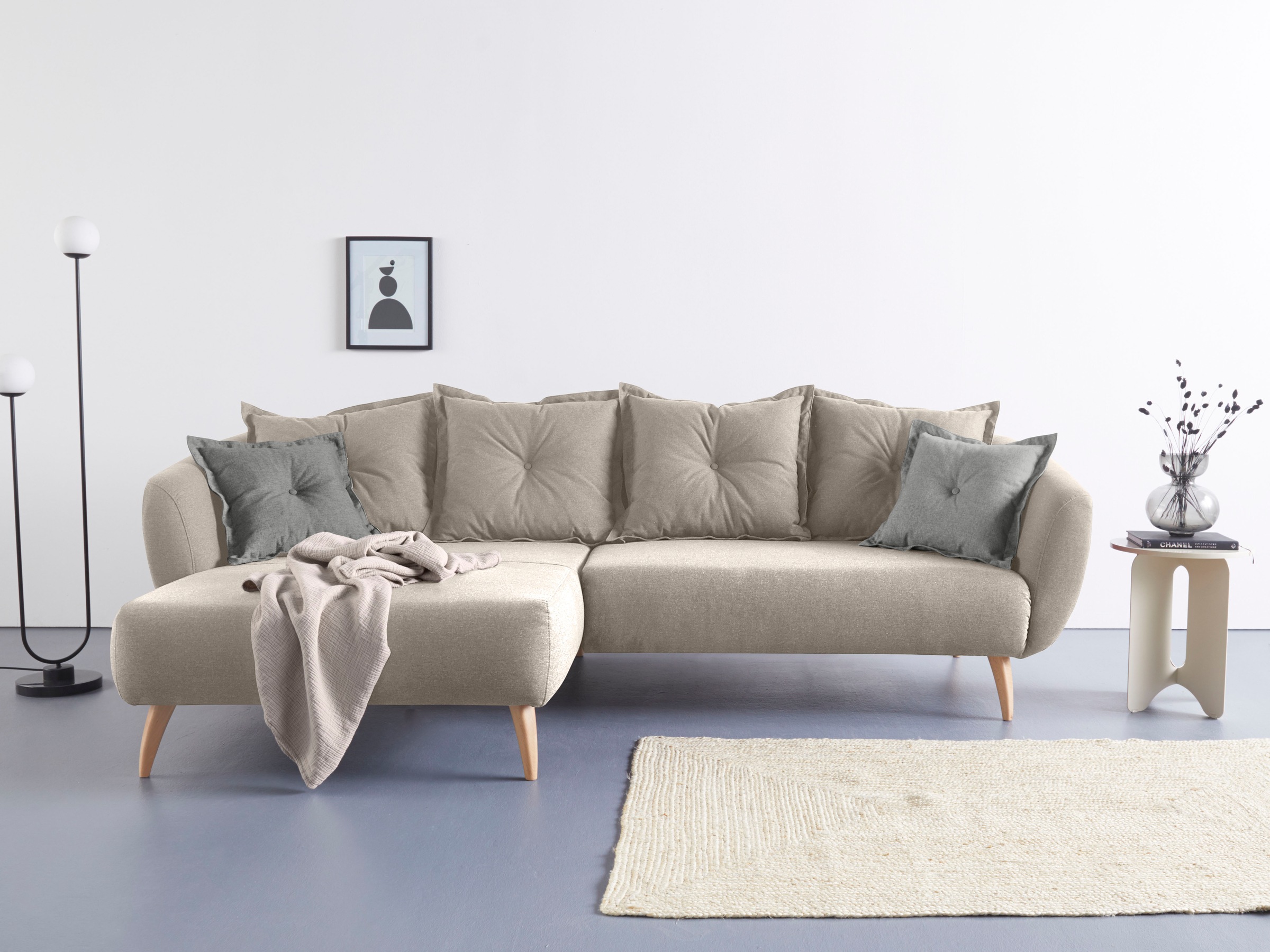 Home affaire "Baggio formschöne Polsterecke, bequem, Breite 277cm, L-Form" Zierkissen inklusive