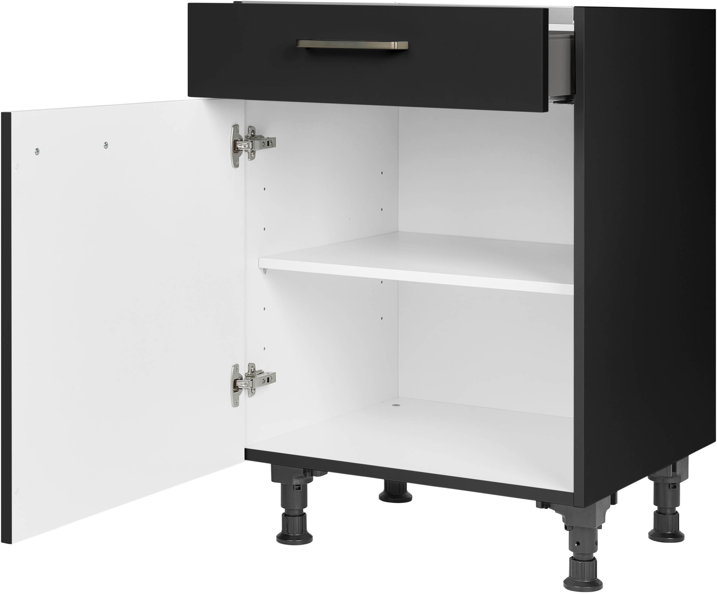 Preisvergleich für nobilia Kochfeldumbauschrank Touch, mit Schukasten und Tür, Ausrichtung wählbar vormontiert, Breite 60 cm, BxHxT 60x87x58 cm, in der Farbe Schwarz, aus Holzwerkstoff