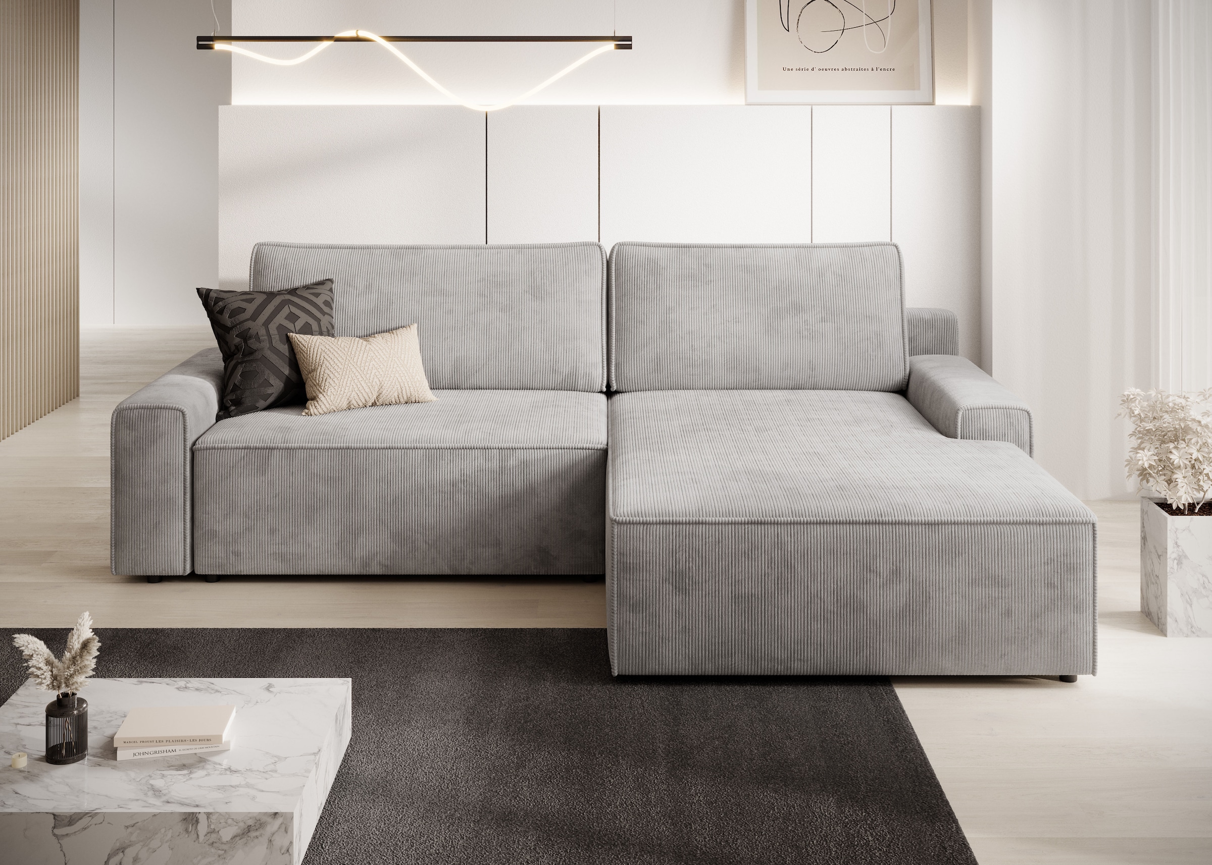 TRENDMANUFAKTUR Ecksofa »Challenge, Schlafsofa mit Bettkasten, Couch in L-Form, Breite 245 cm«, Recamiere beidseitig montierbar, mit Bettfunktion, trendiger Cordstoff