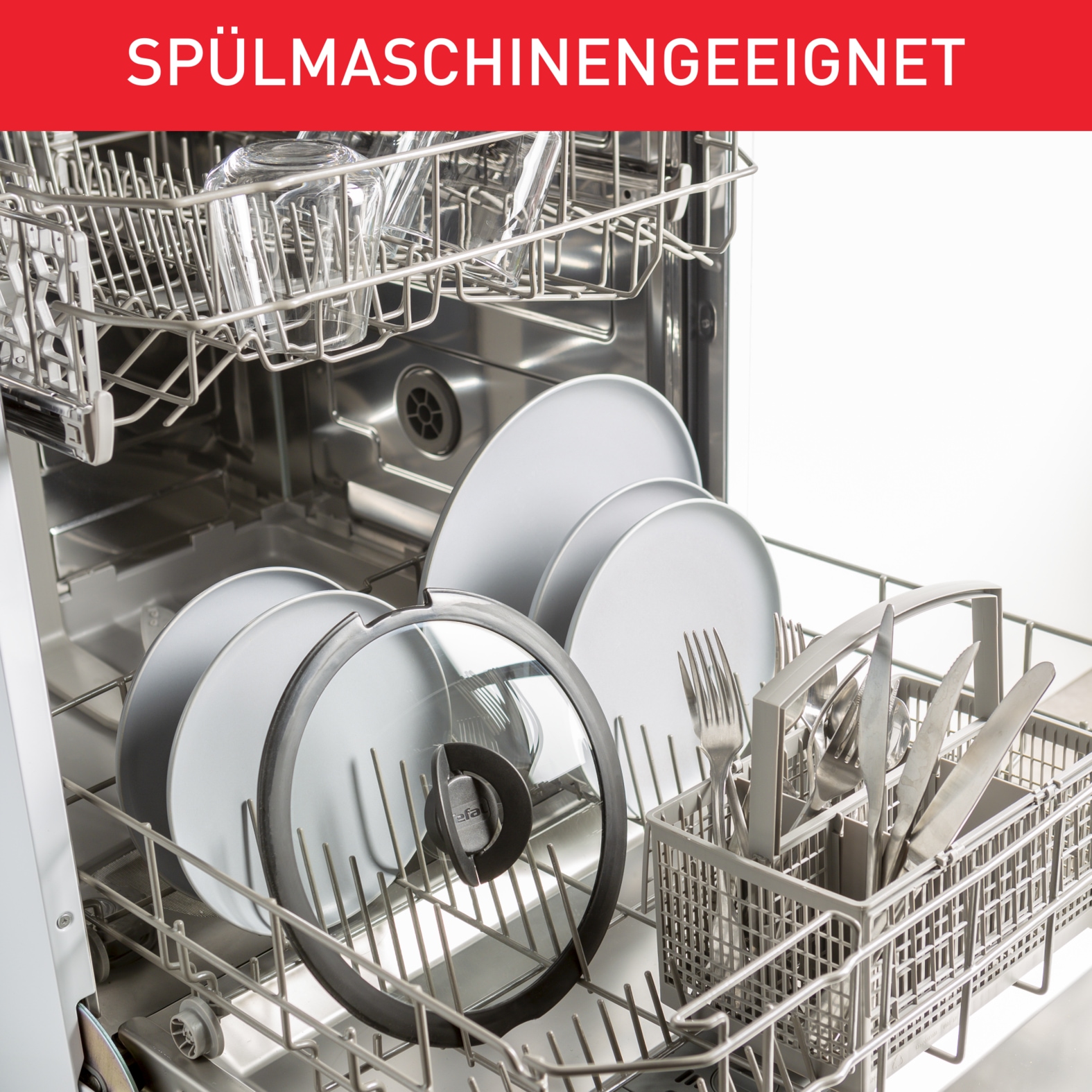 Tefal Deckel »98491 Ingenio 16/18/20 cm«, (Set, 3 tlg.), hervorragend für Ingenio Töpfe, Glasdeckel mit Silikonrand,Klappgriffe