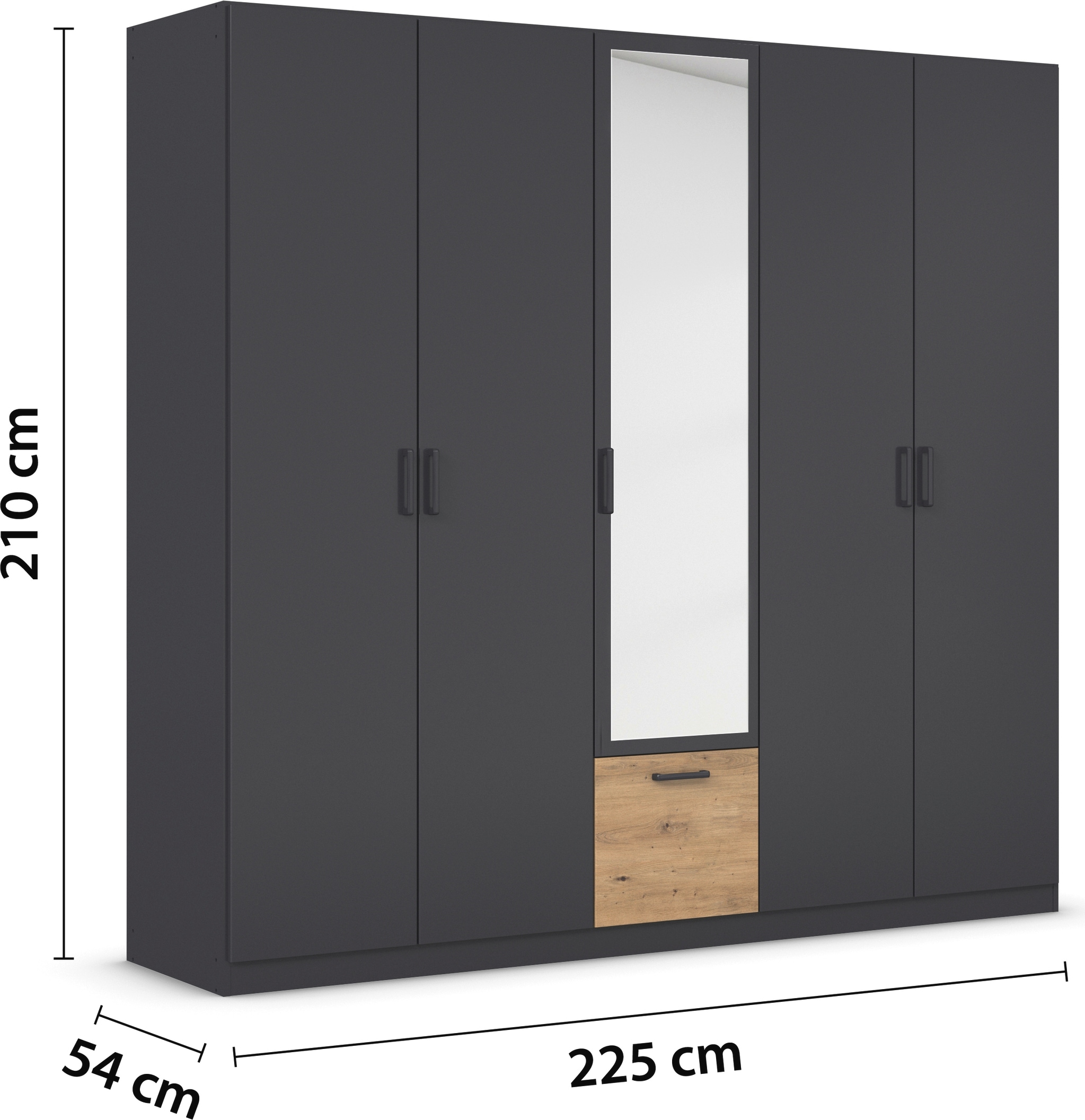 rauch Drehtürenschrank »Kleiderschrank Schrank Garderobe Wäscheschrank BARI mit Spiegel«, mit Schubasten mittig, moderner Griff in Graumetallic MADE IN GERMANY