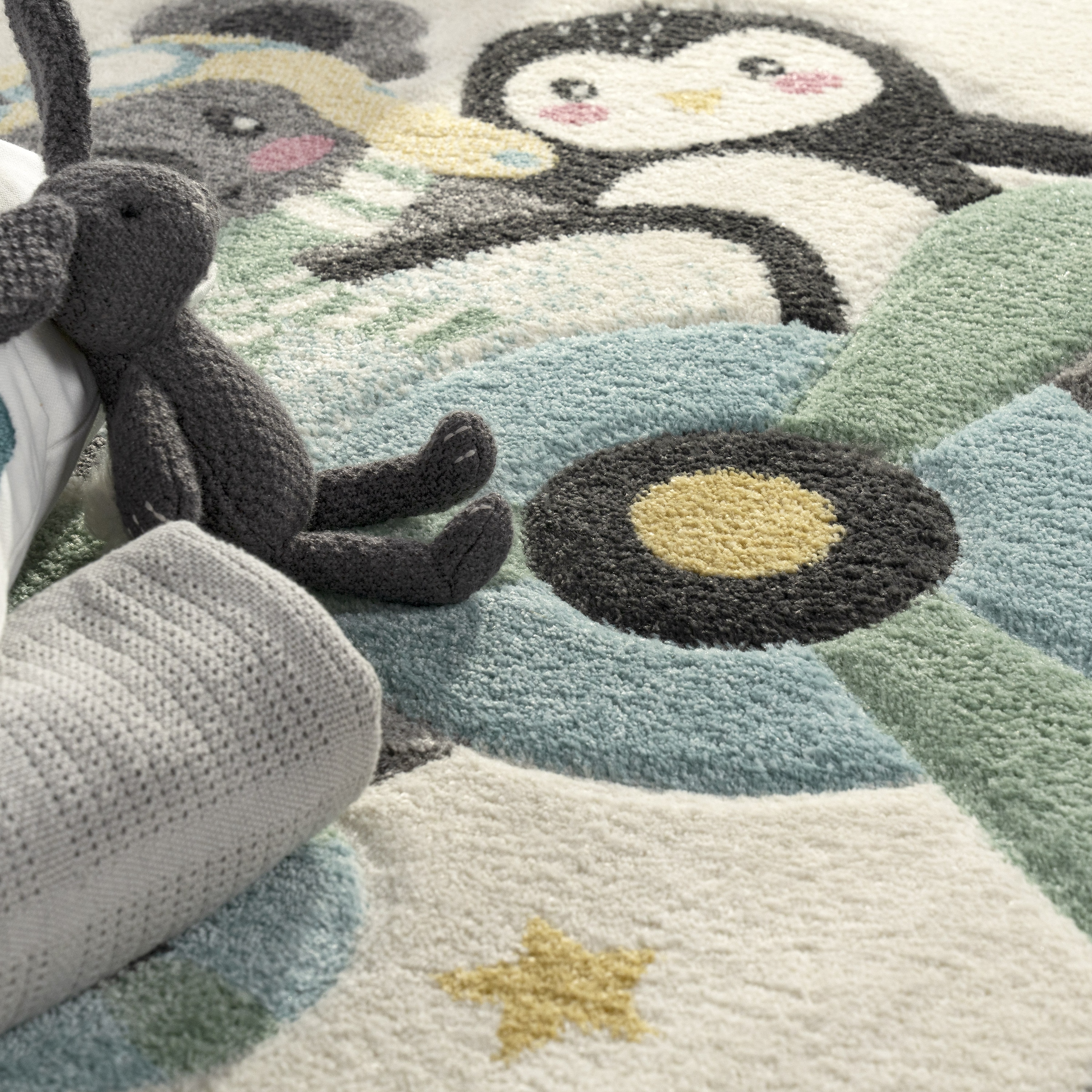 Paco Home Kinderteppich »Fino 332«, rund, 16 mm Höhe, 3D-Design, niedliches Tier Motiv, Pastell-Farben, Kinderzimmer