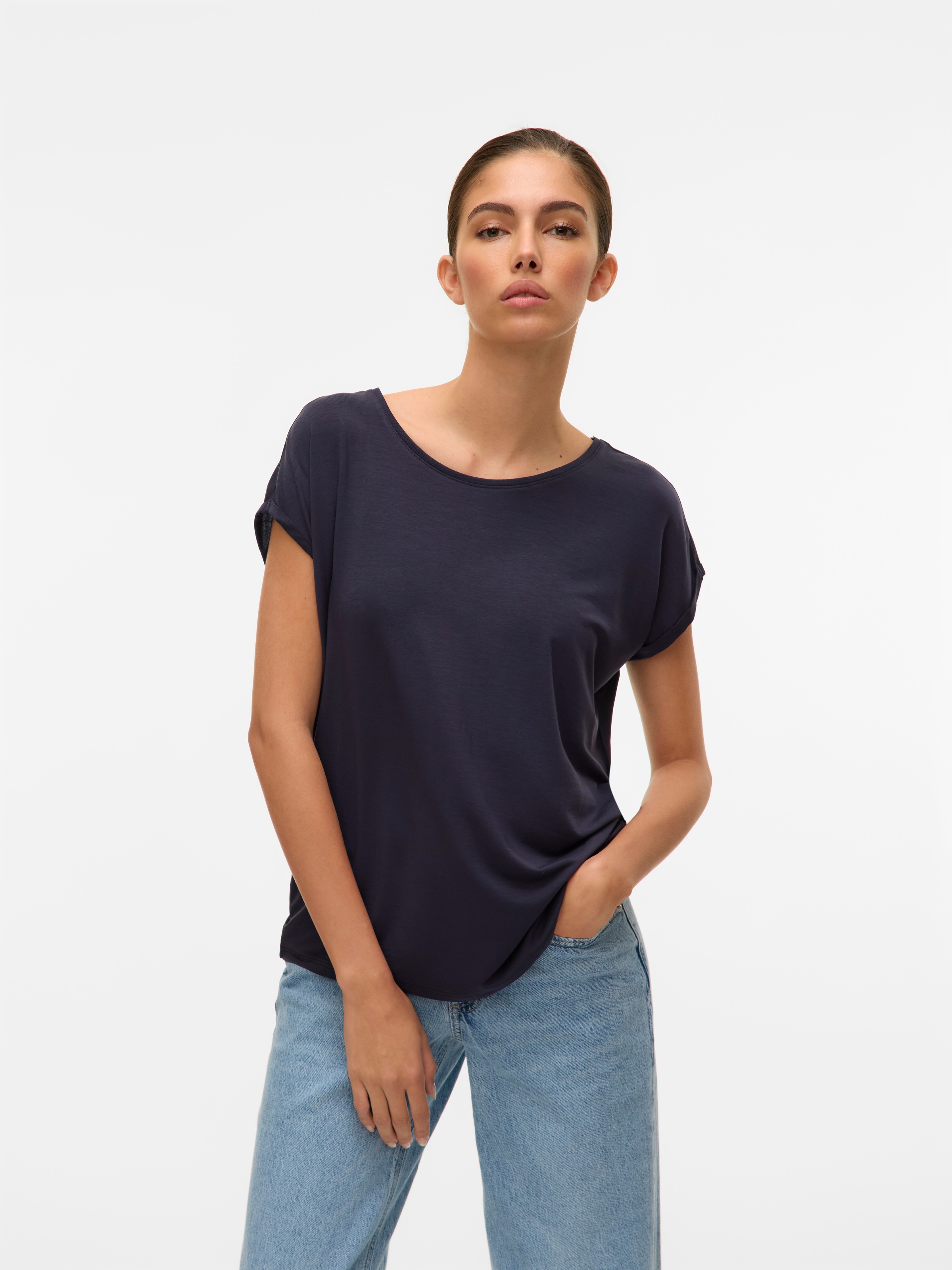 Thumbnail - Vero Moda Rundhalsshirt "VMAVA PLAIN SS TOP GAJRS NOOS" Materialmix, regular fit