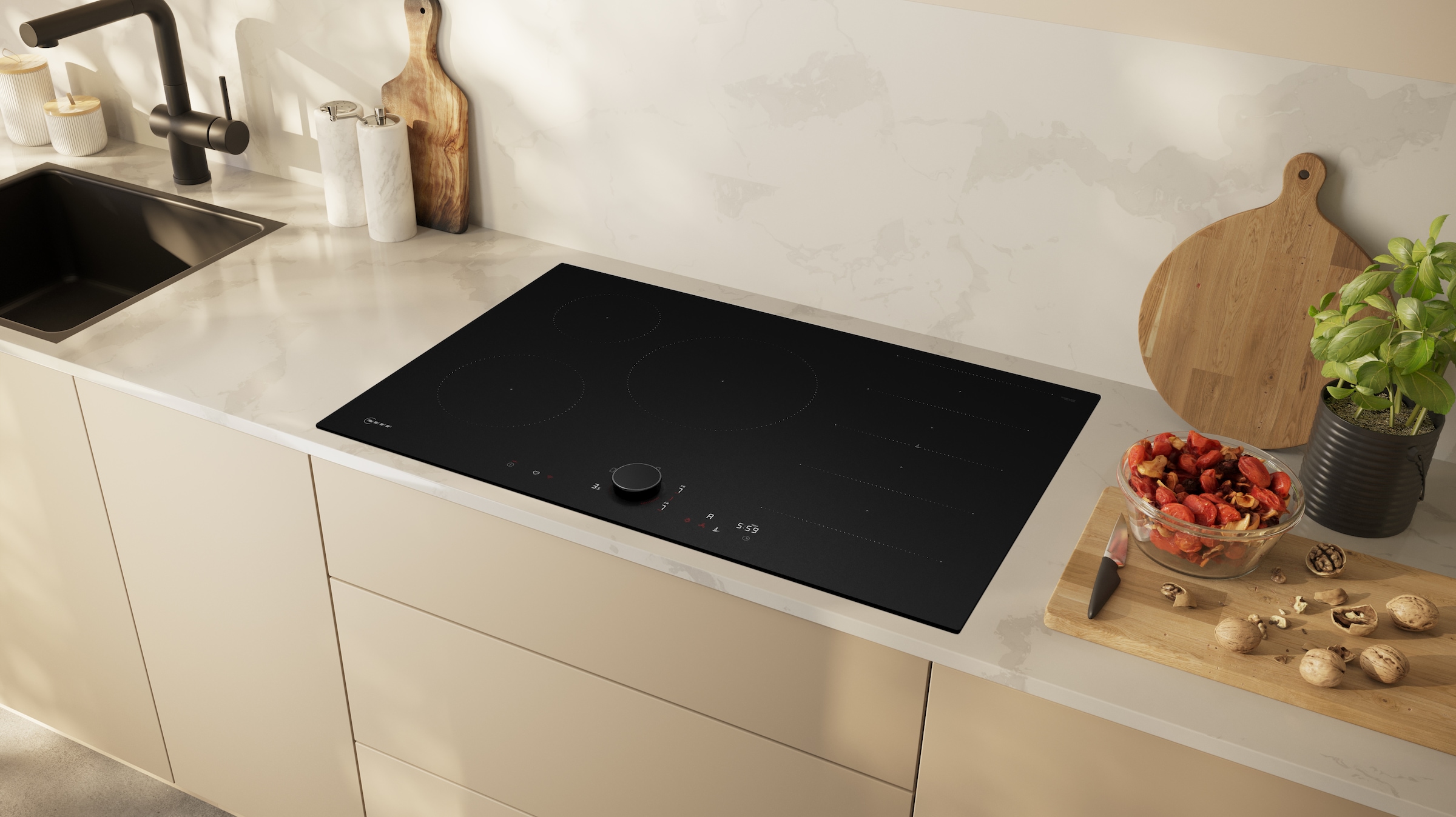 NEFF Induktions-Kochfeld »T68NUV4A0« Flex-Induktionskochfeld im Matt Black Design mit Twist Pad® Steuerung.