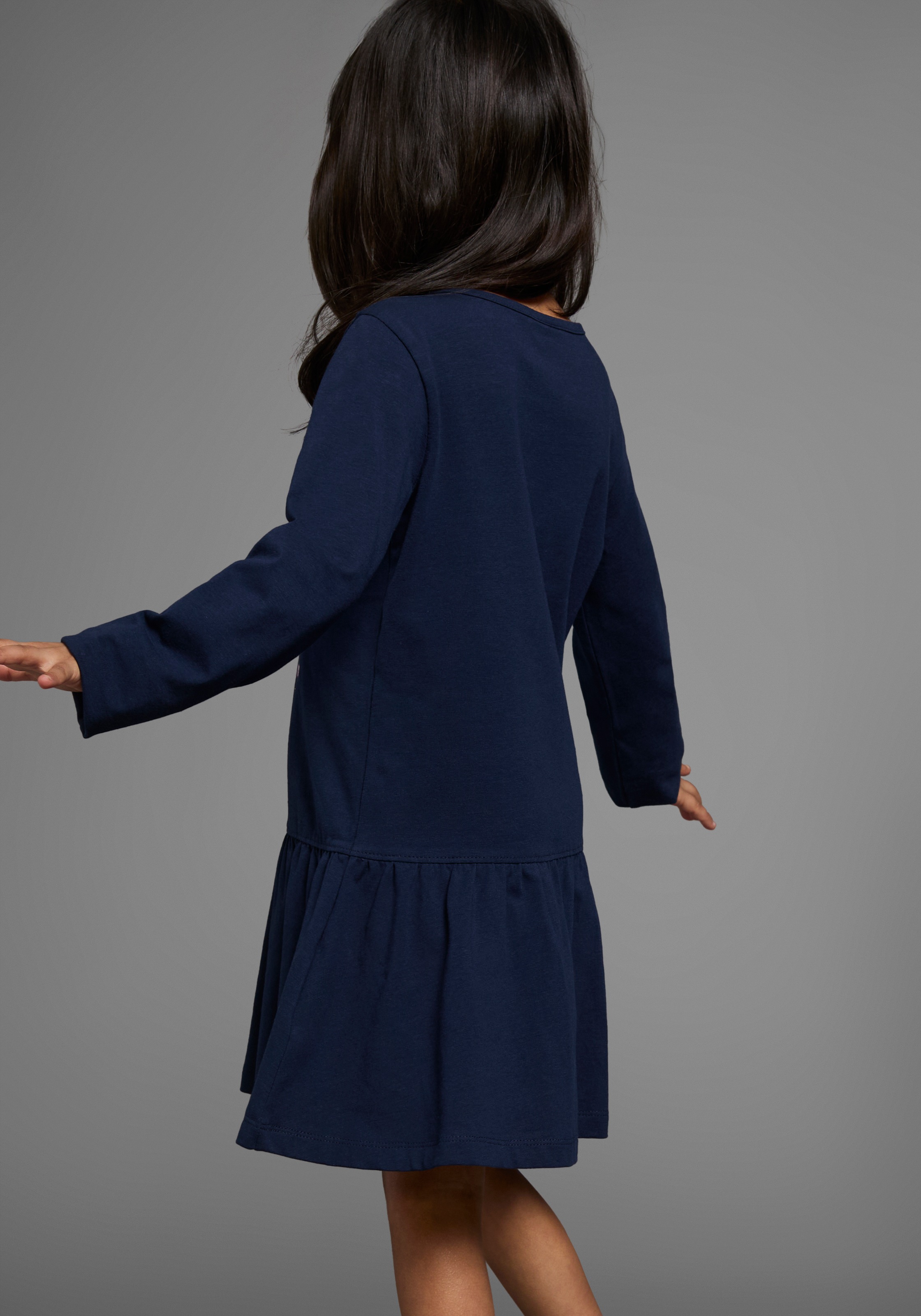 Thumbnail - KIDSWORLD Jerseykleid "HAPPY GLITZER TAG" kniefreie Länge, verspielter Look, aus Baumwollmischung