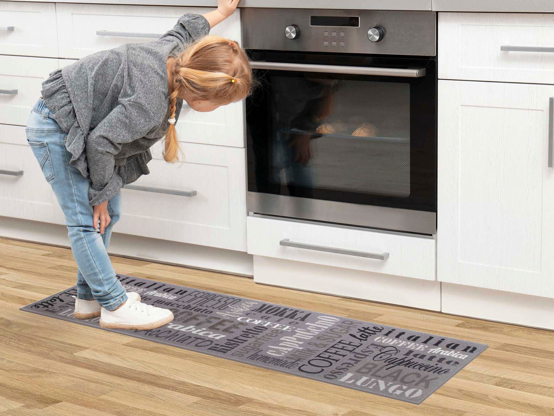 Primaflor-Ideen in Textil Küchenläufer »COFFEE, Made in Belgium« rechteckig 6,5 mm Höhe mit Schriftzug, Größe 50x150 cm, rutschhemmend, waschbar, Küche