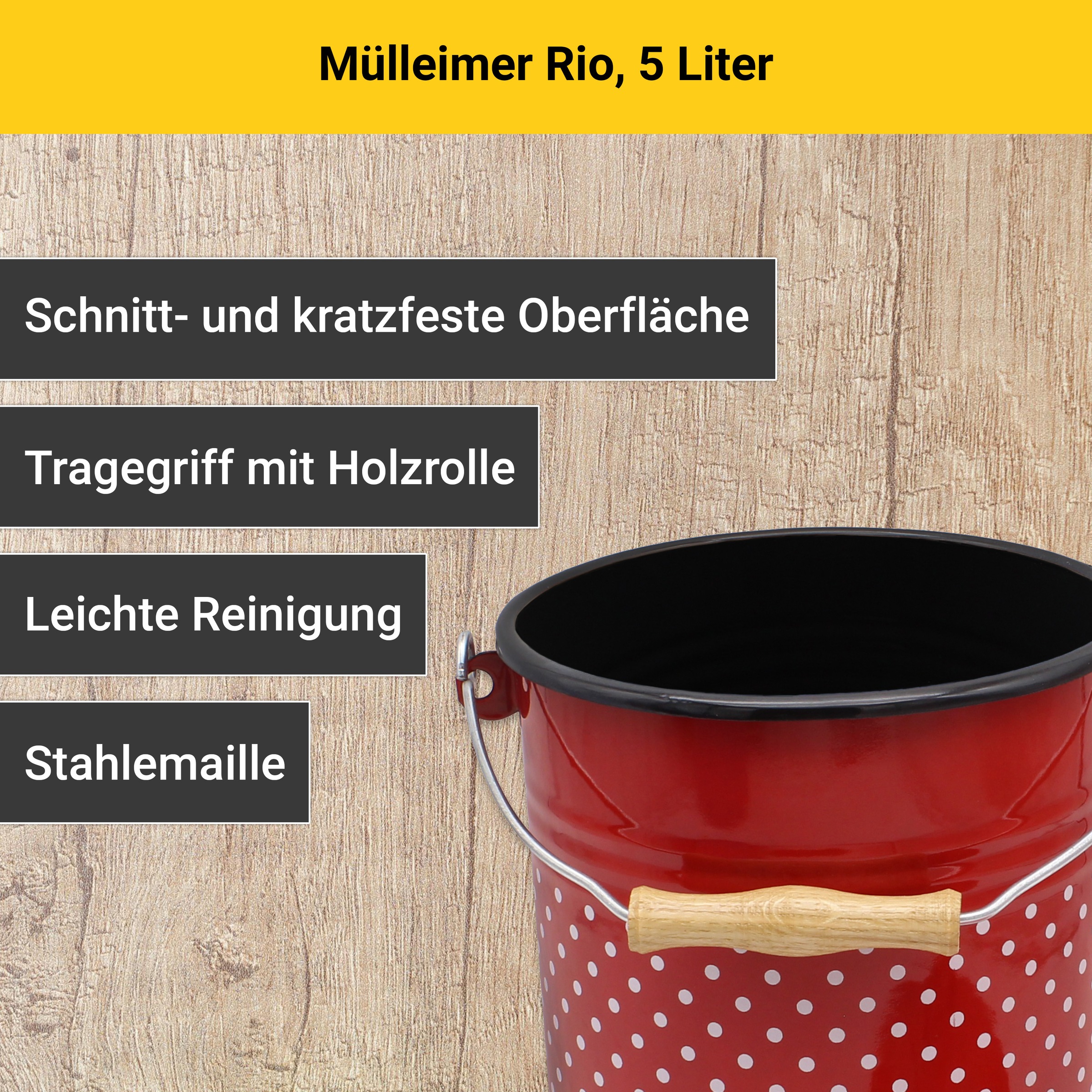 Krüger Mülleimer "Emaille-Eimer mit Deckel Serie Rio" schnitt- / kratzfeste günstig online kaufen