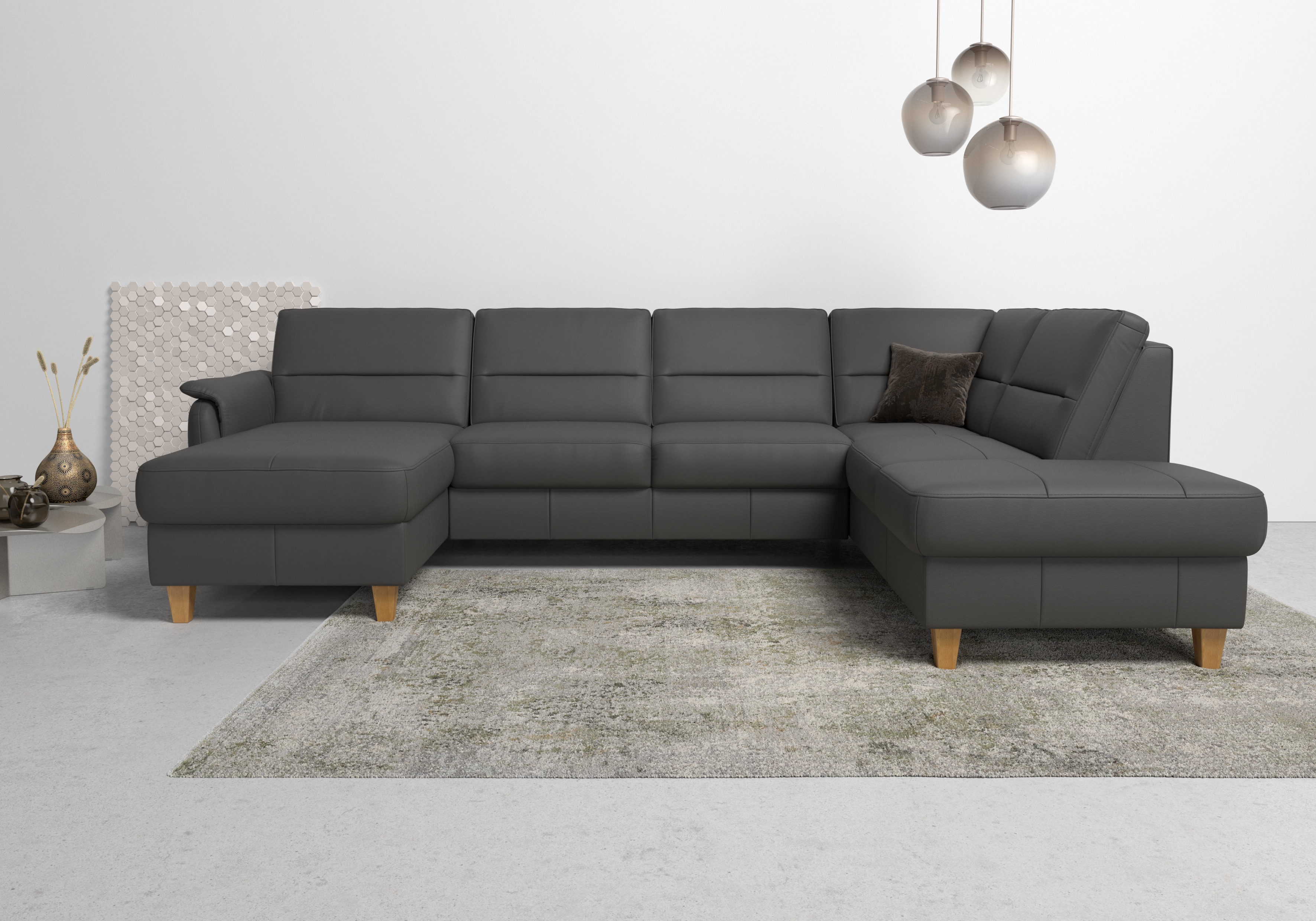 Home affaire Wohnlandschaft "Palmera U-Form, B: 308 cm, große Stoff + Leder Auswahl" optional Schlaffunktion & Bettkasten, Federkern, XXL-Wohnlandschaft