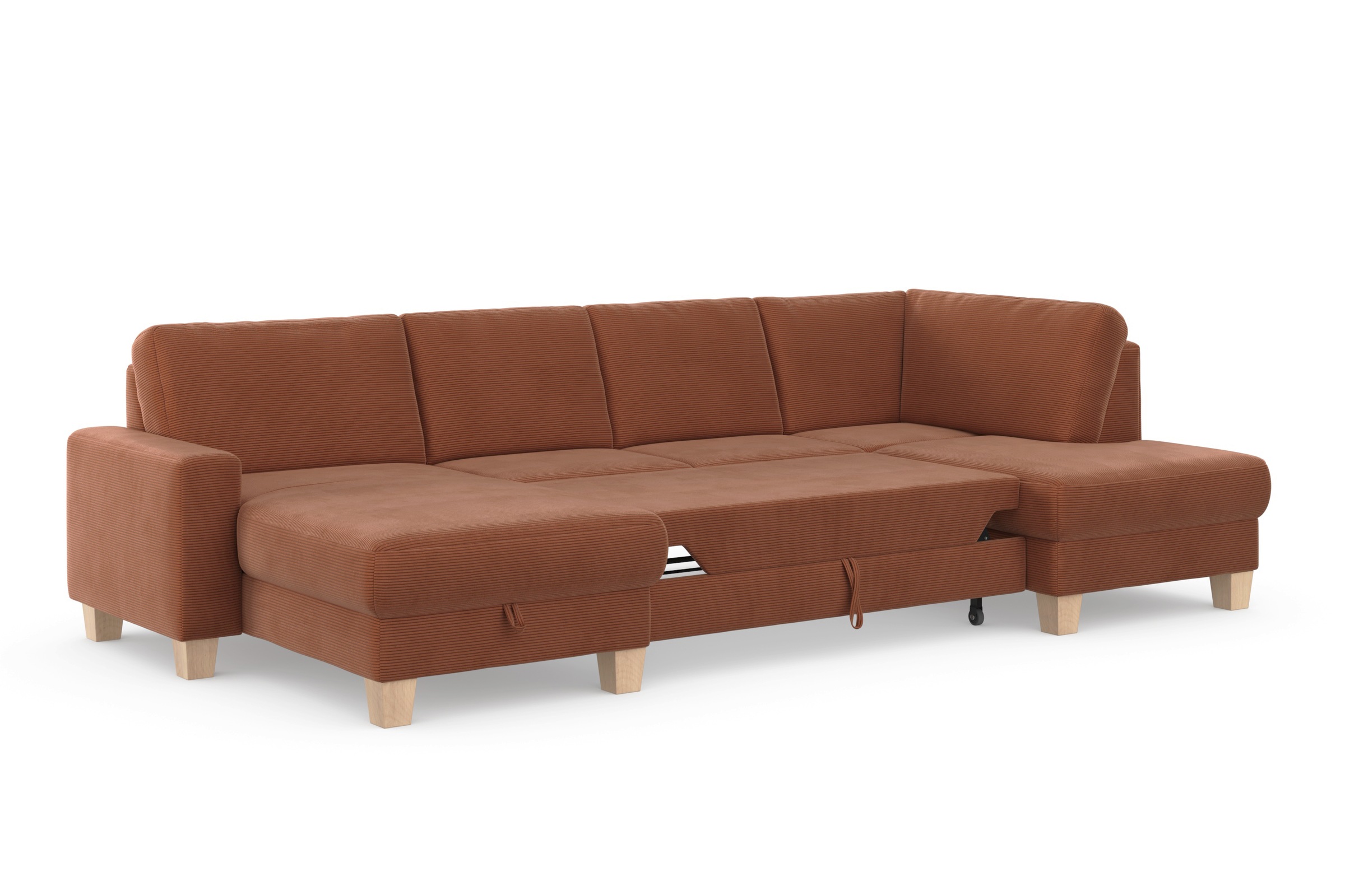 Home affaire Wohnlandschaft »Summer U-Form«, mit oder ohne Bettfunktion und Bettkasten, Cord-Bezug