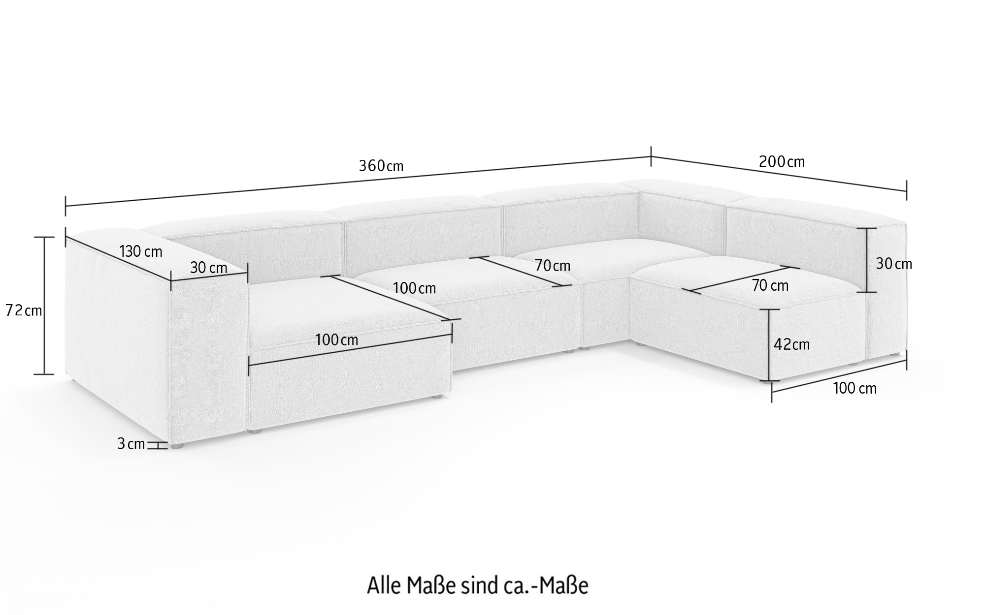 INOSIGN Wohnlandschaft »HAILY U-Form mit Ottomane links/rechts, Maße B/T/H: 360/200/72 cm«, als Modul oder separat verwendbar, für individuelle Zusammenstellung