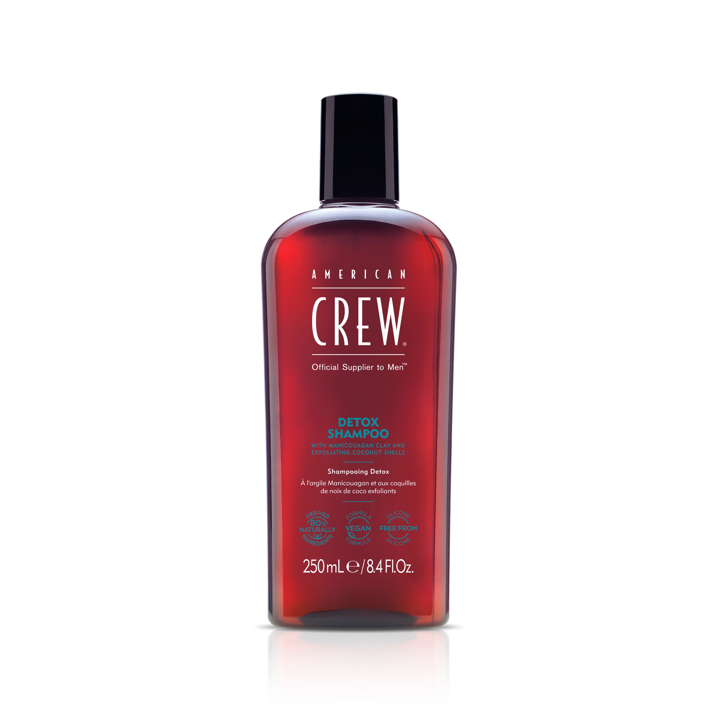 AMERICAN CREW Herren Haarshampoo "Detox Shampoo 250 ml", 250ml, rot, Haarpflegemittel, für alle Haartypen geeignet, ohne Silikone