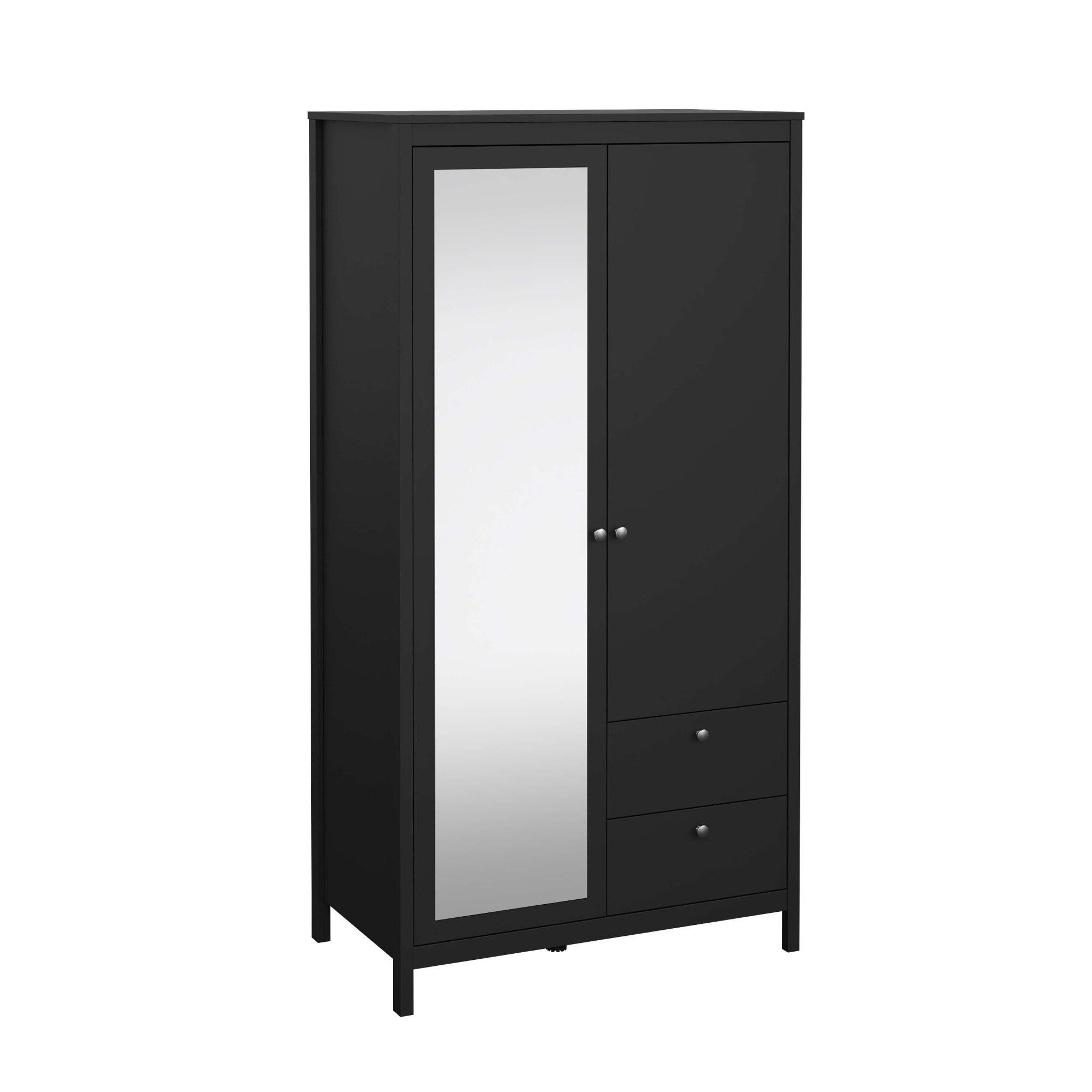 Madrid Wardrobe with 1 door Plus 1 mirror door Plus 2 drawers Matt Black, none