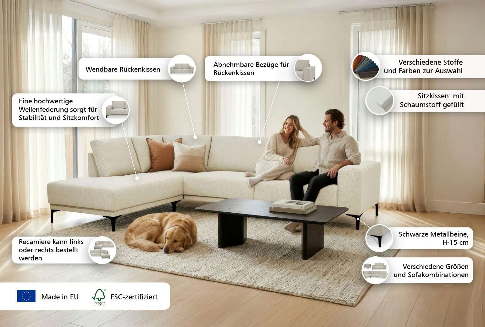 Thumbnail - OTTO home Ecksofa "Xander, L-Form" Breite 289 cm, Webstoff, Soft-Touch Chenille, schwarze Metallfüße