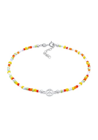 Fußkette »Peace Frieden Symbol Glas Beads Bunt 925 Silber«