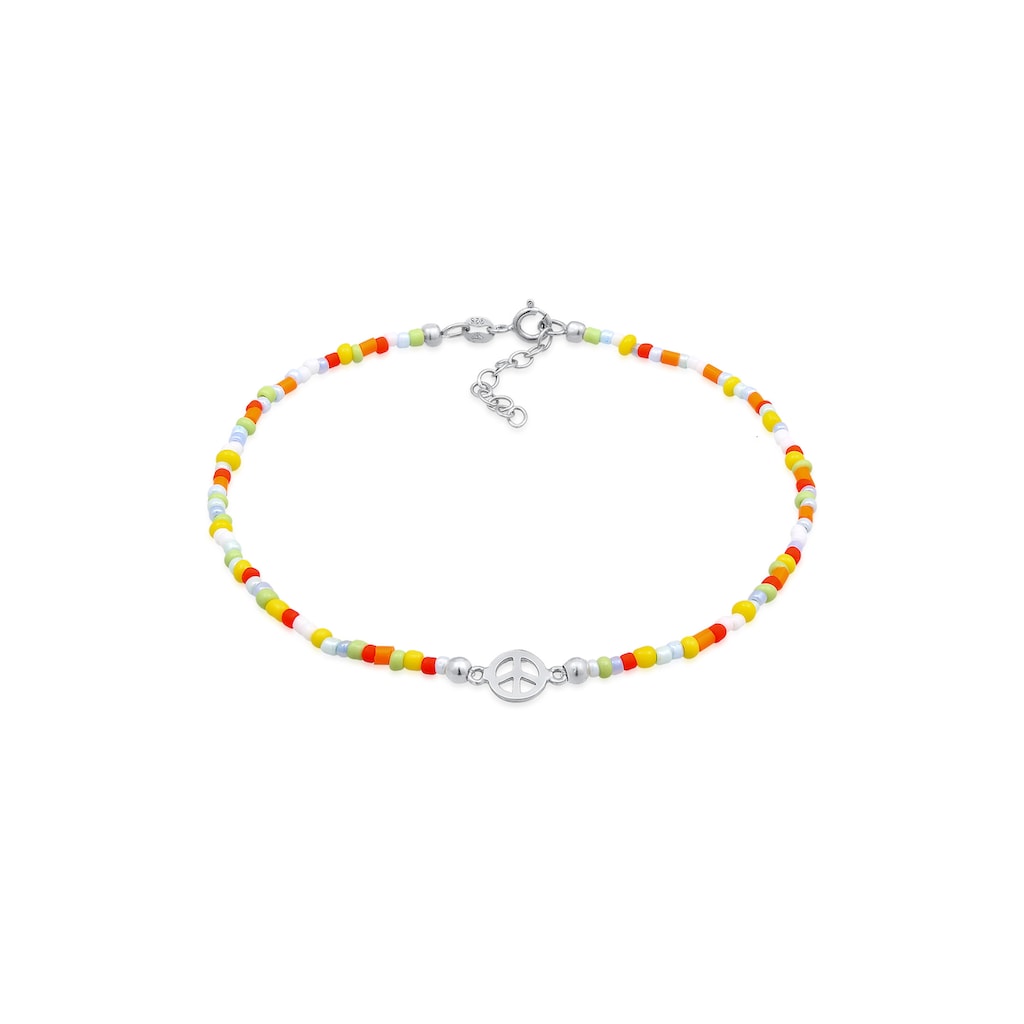 Elli Fußkette »Peace Frieden Symbol Glas Beads Bunt 925 Silber«