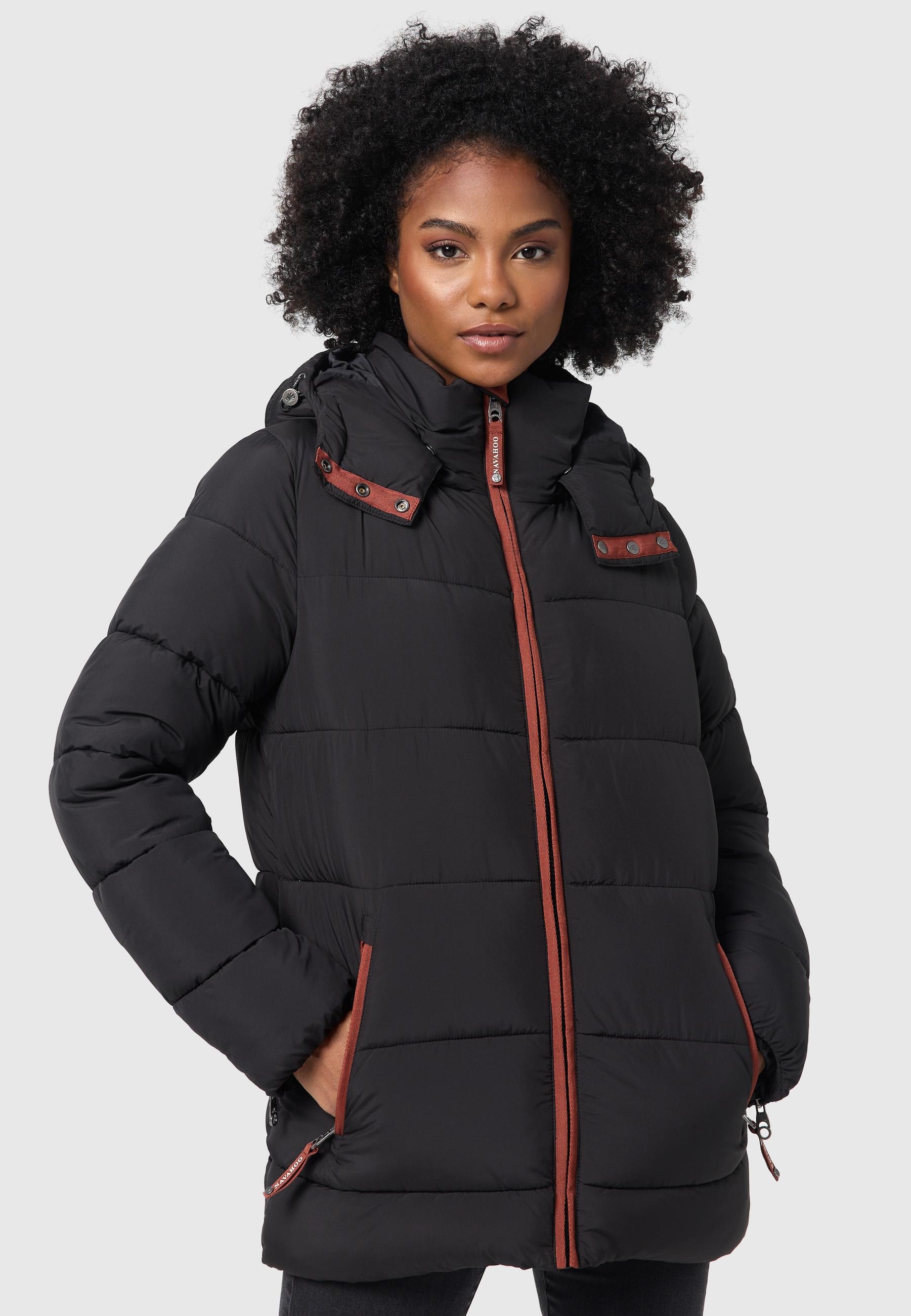 Navahoo Winterjacke »Wattewölkchen«, mit Kapuze, Modische Damen Steppjacke mit kontrastfarbenen Details