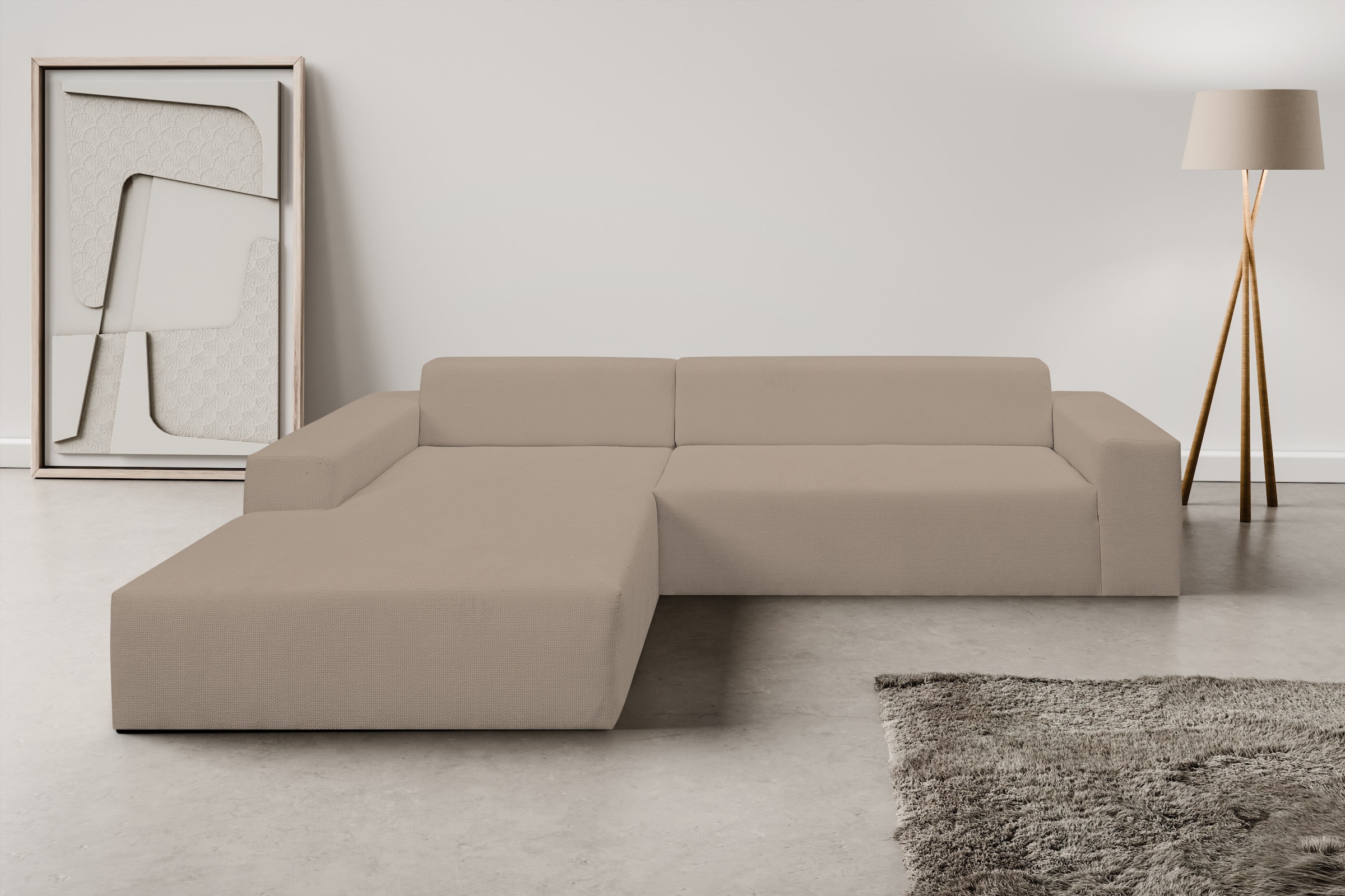 WERK2 Ecksofa "Zeus-XL 311 cm breit, bequemes Mega-Sofa in L-Form, große Sitztiefe" Curvy-trend Chenille Big-Sofa mit 210 cm XXL-Ottomane für 2 Personen