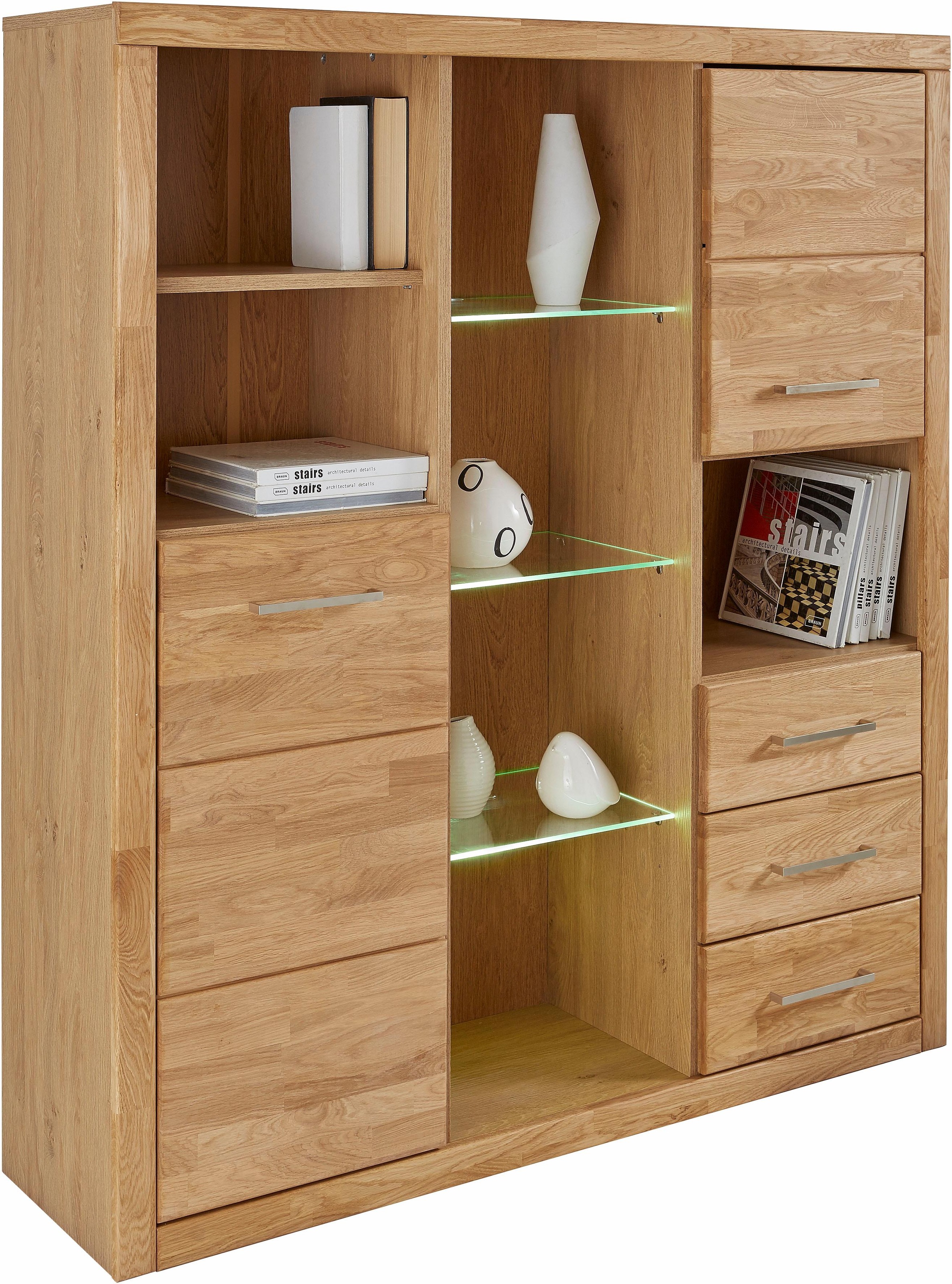 Home affaire Highboard "Ribe,130cm breit145cm hoch,Fronten Massivholz,12 Fä günstig online kaufen