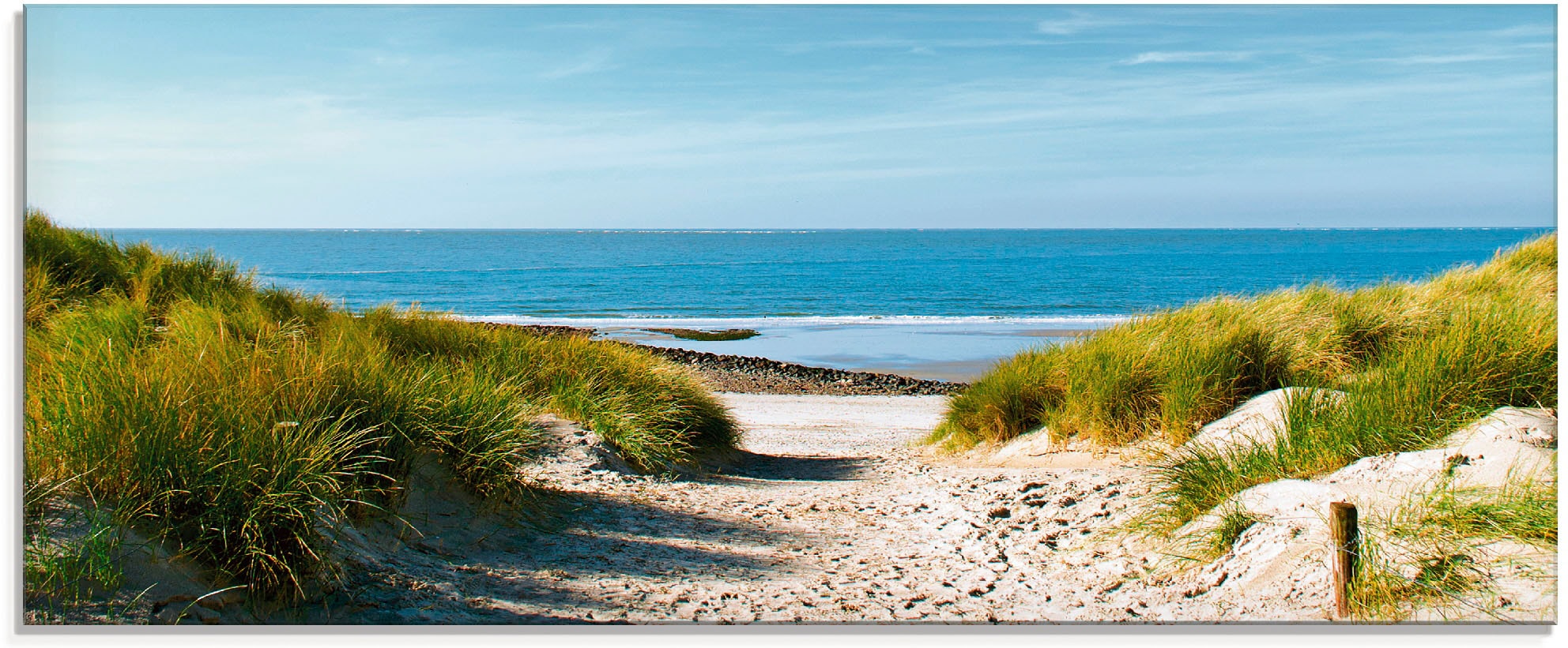 Artland Glasbild »Strand mit Sanddünen und Weg zur See«, Strand, (1 St.), in verschiedenen Größen