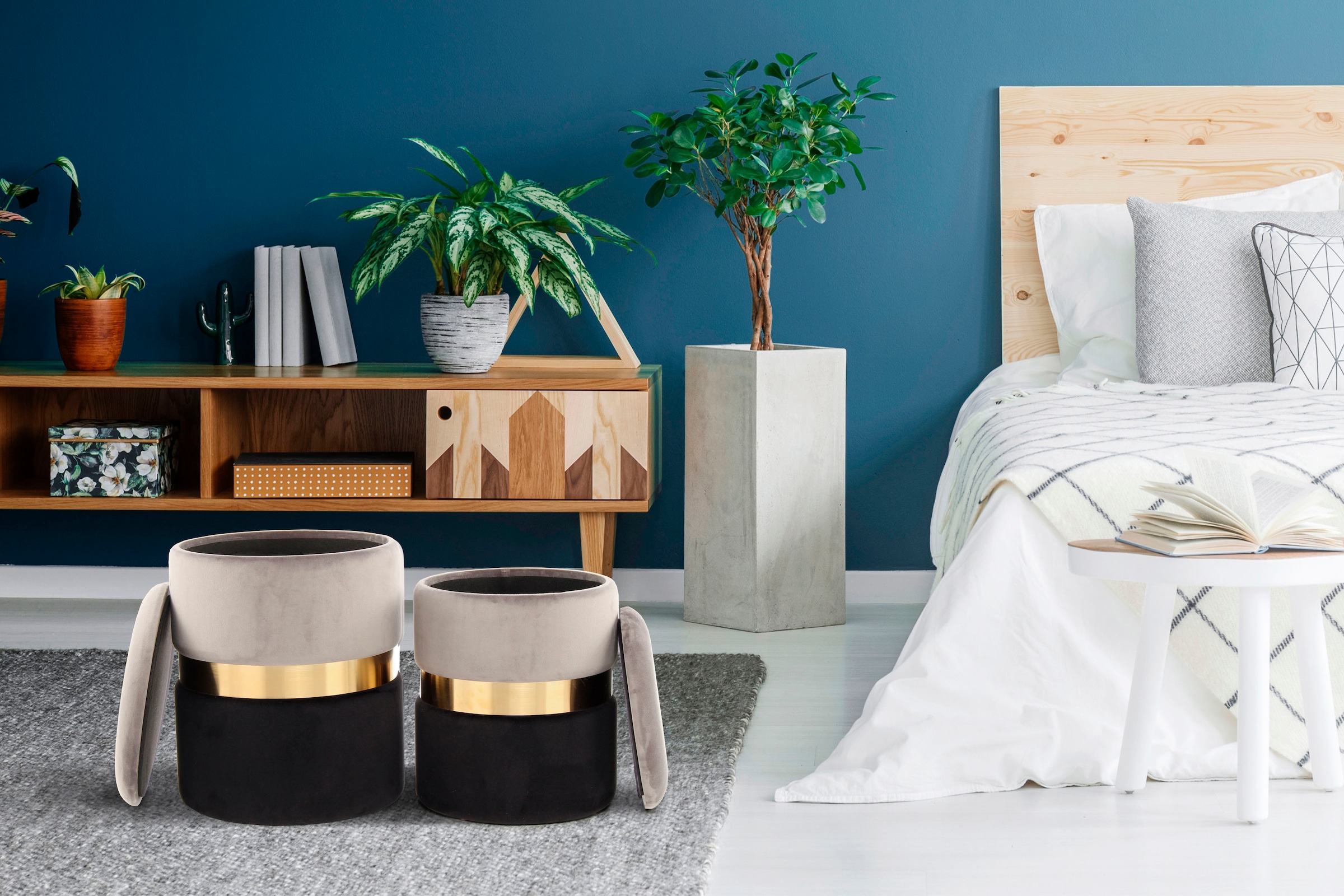 Kayoom Stauraumhocker "Hocker Zora 125 2er-Set, samtweicher Stoffbezug,rund günstig online kaufen