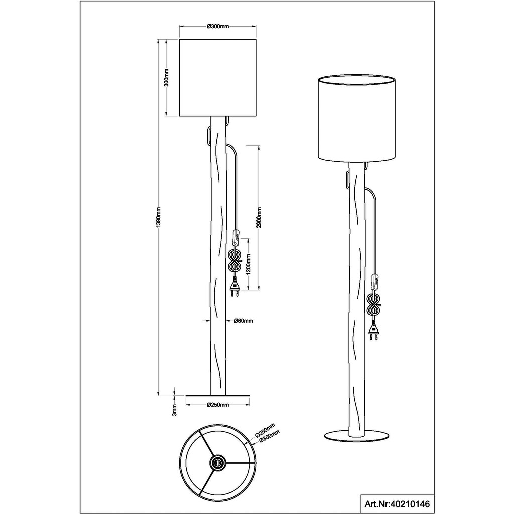 andas LED Stehlampe »Grabo«, 1 flammig-flammig, Schnurschalter, 3-stufen schaltbar, Dimmbar