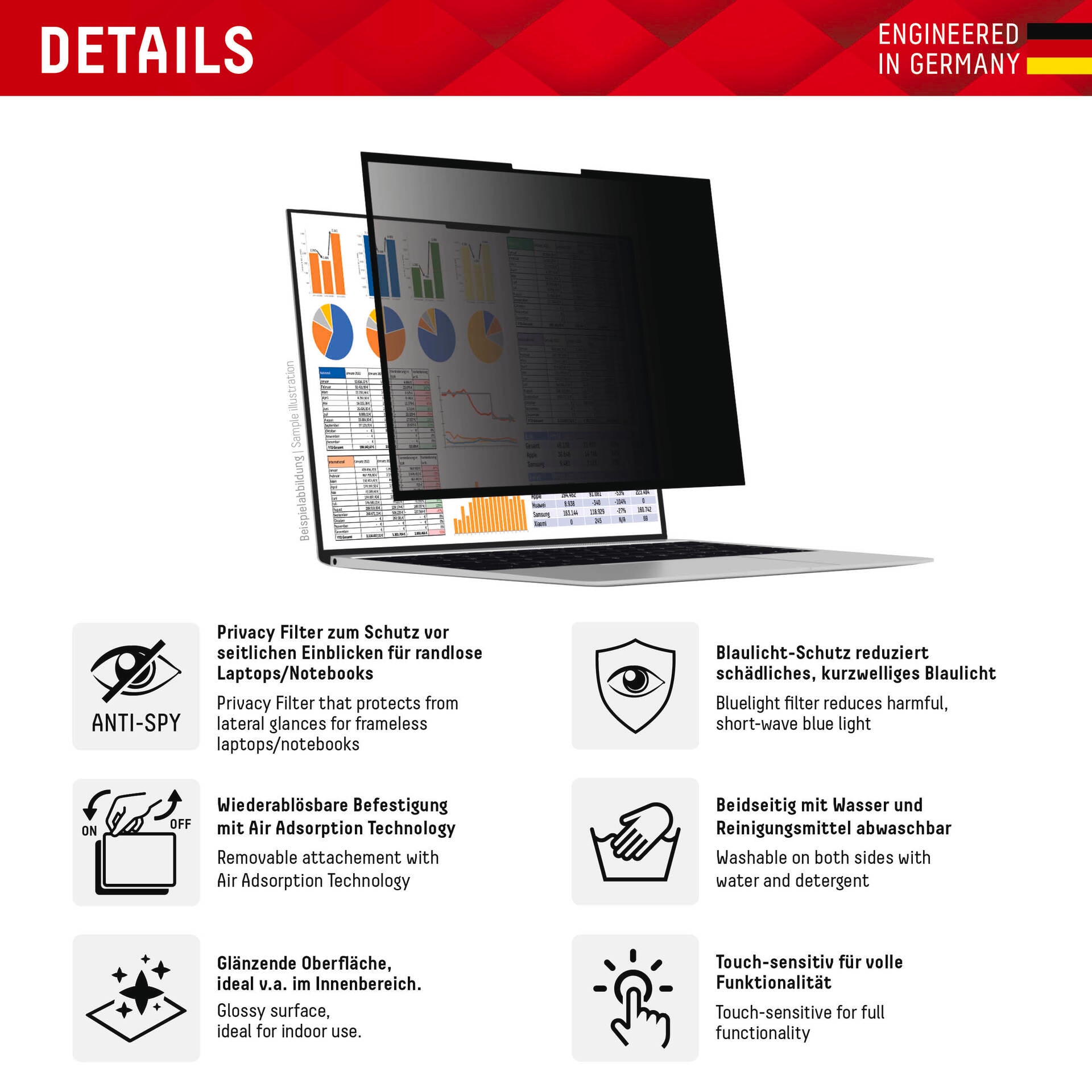 Displex Displayschutzfolie »Privacy Safe«, universal, 16:10, Blickschutzfolie, Schutzfolie, Bildschirmschutz