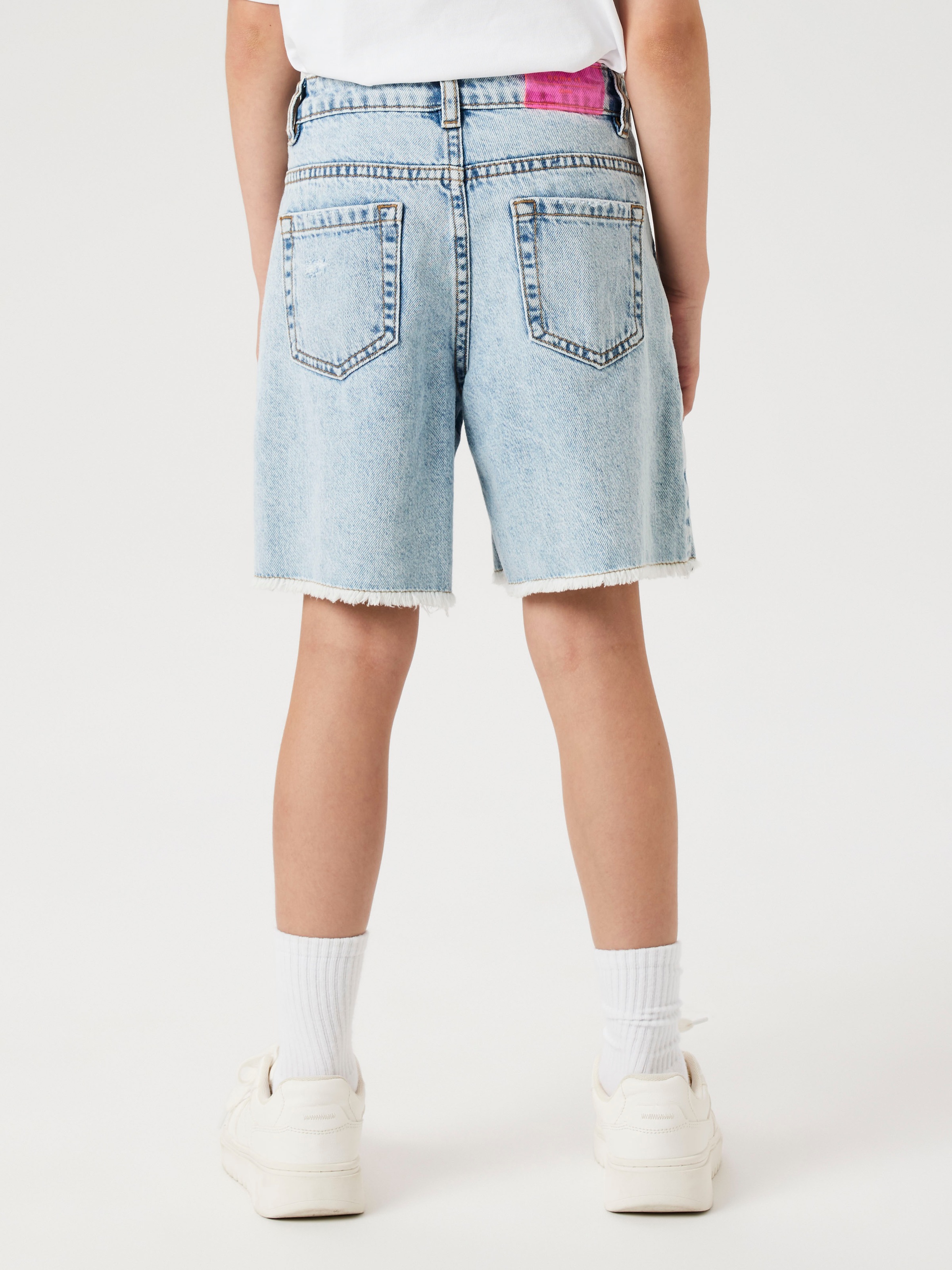 Name It Jeansbermudas "Nkfbella Hw Wide Dnm Shorts 1488-Be Noos" Baumwolle, Ausgefranster Saum