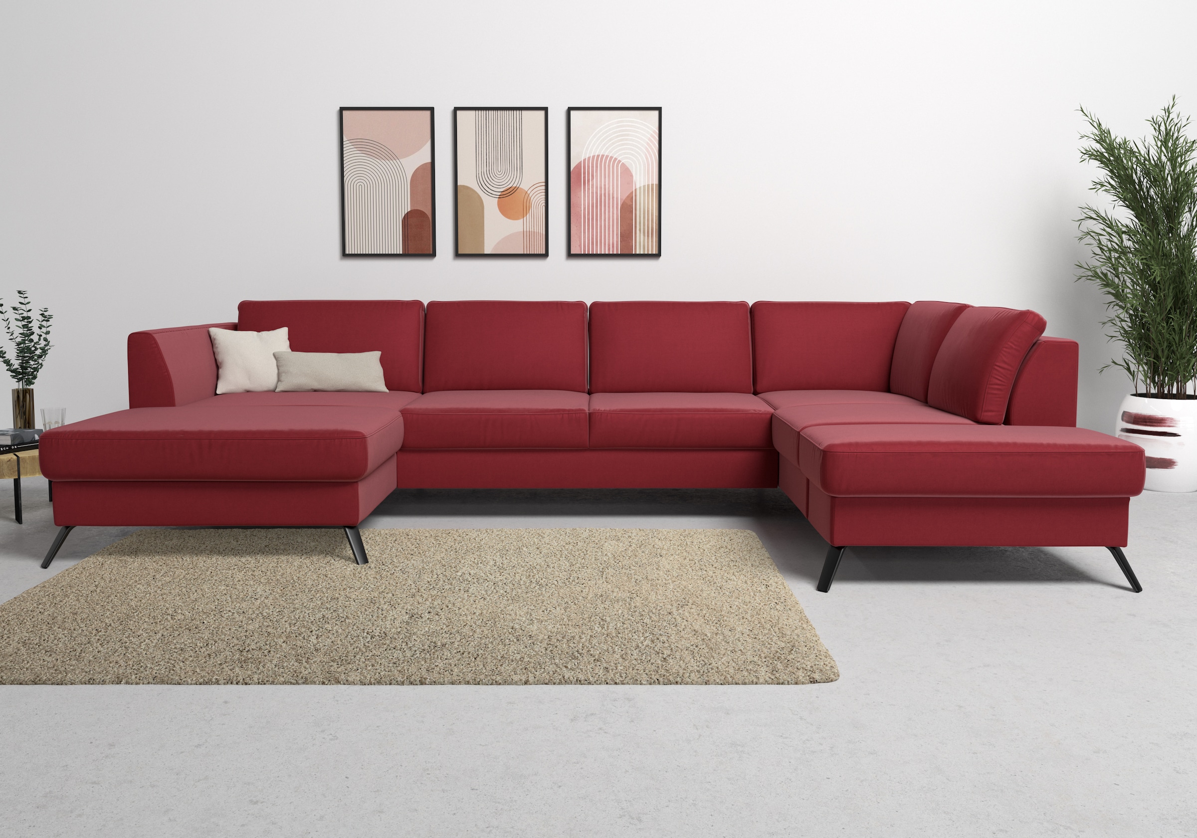 sit&more Wohnlandschaft »Olsen U-Form«, inklusive Sitztiefenverstellung, wahlweise mit Bettfunktion, 15cm hoch