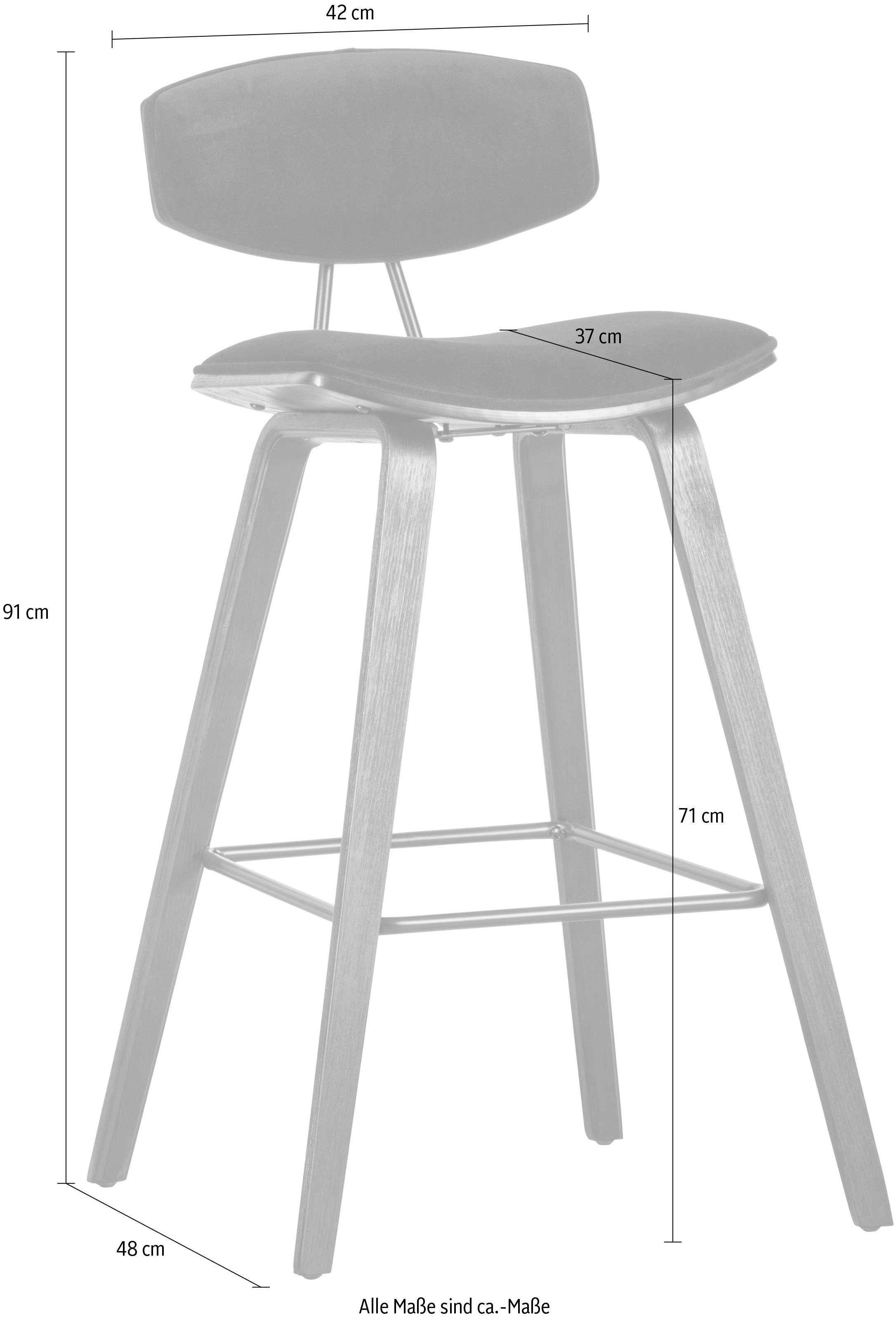 WOOOD Barhocker »Senn«, (2 St.), Sitzfläche aus Samt, H 94 cm x B 41 cm