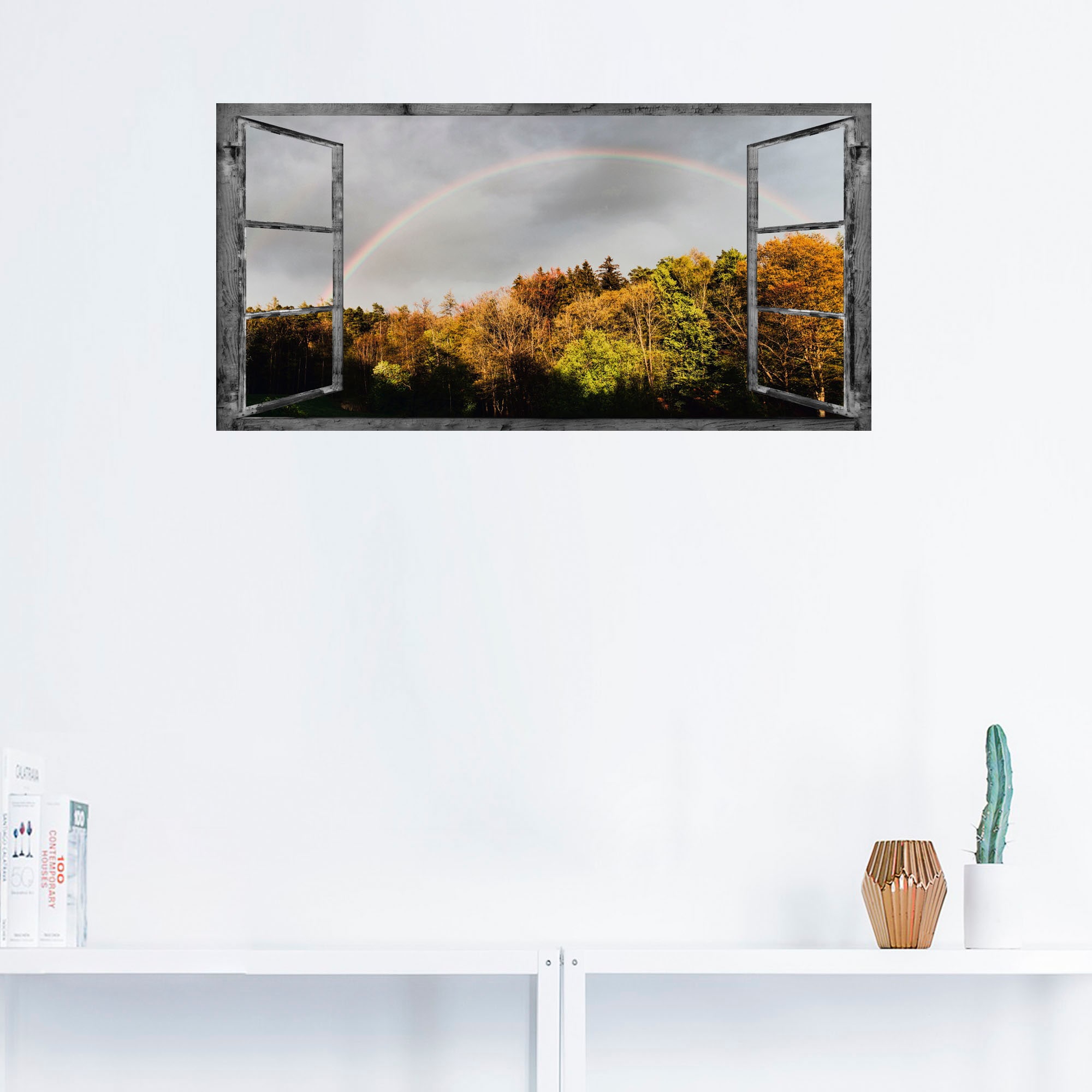 Artland Wandbild »Fensterblick - Regenbogen«, Fensterblick, (1 St.), als Leinwandbild, Wandaufkleber in verschied. Größen