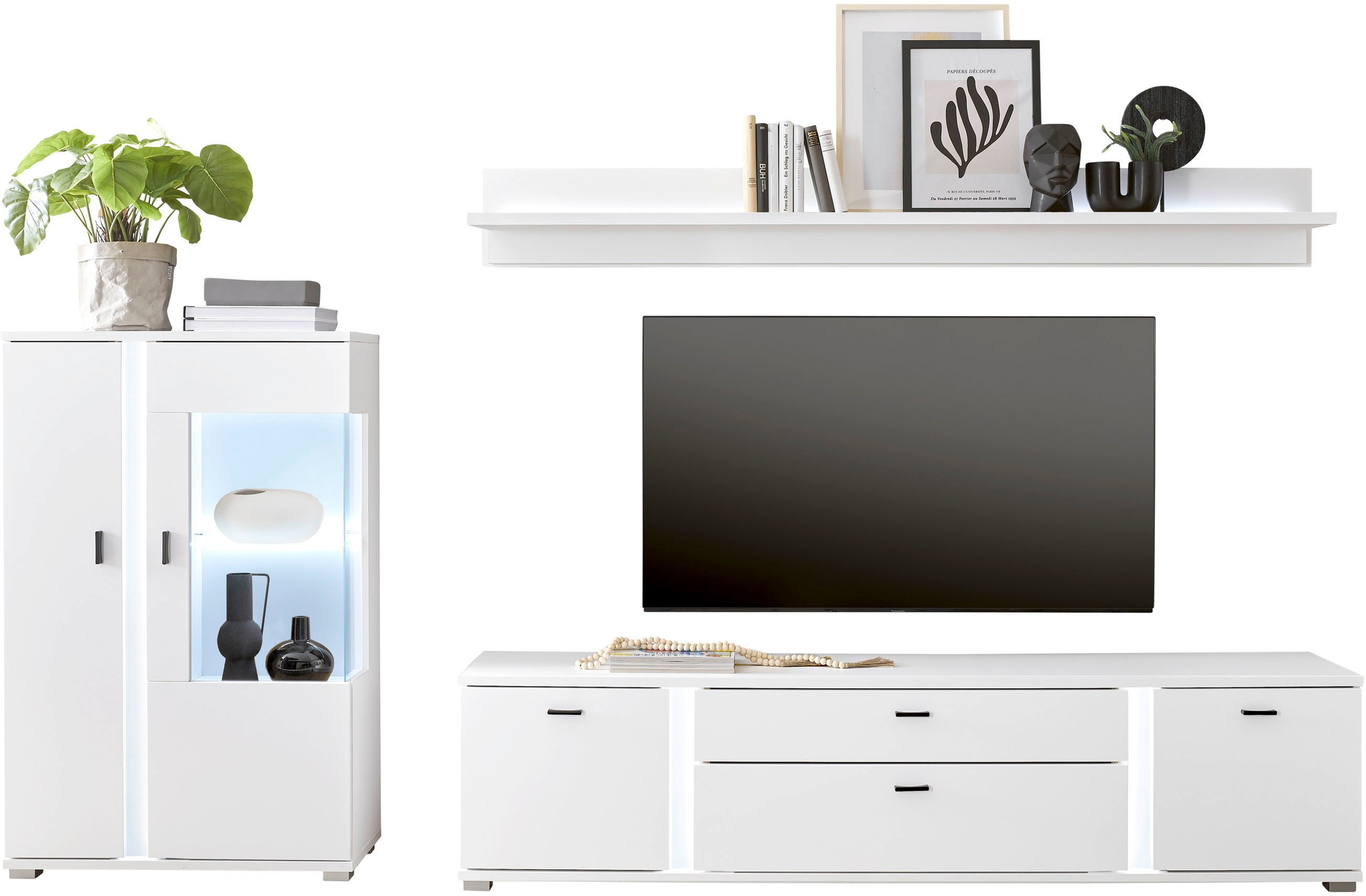 INOSIGN Wohnwand »LONG ISLAND«, (Set, 3 St.), in moderner Trendfarbe,inklusive senkrechter Beleuchtung,Breite 290 cm