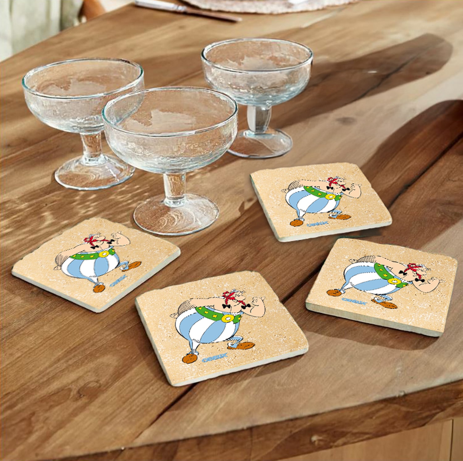 LuckyLinde Getränkeuntersetzer "Obelix Motiv Fliesen Steine" Asterix Set To günstig online kaufen