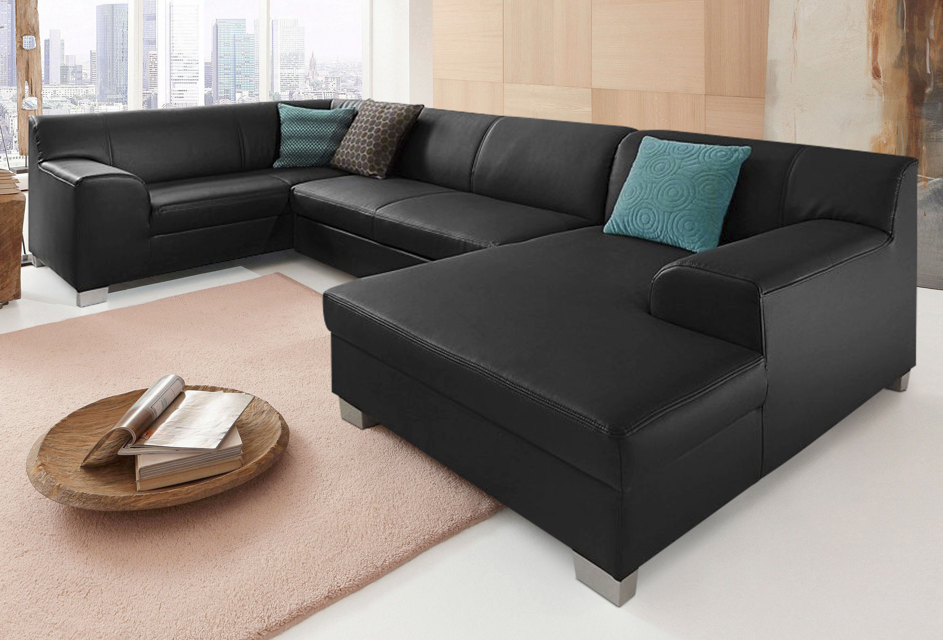 DOMO collection Wohnlandschaft "Amando in vielen Bezugsvarianten, auch in Leder, komfortabel, U-Form" wahlweise mit Bettfunktion, fester Sitzkomfort, frei im Raum stellbar