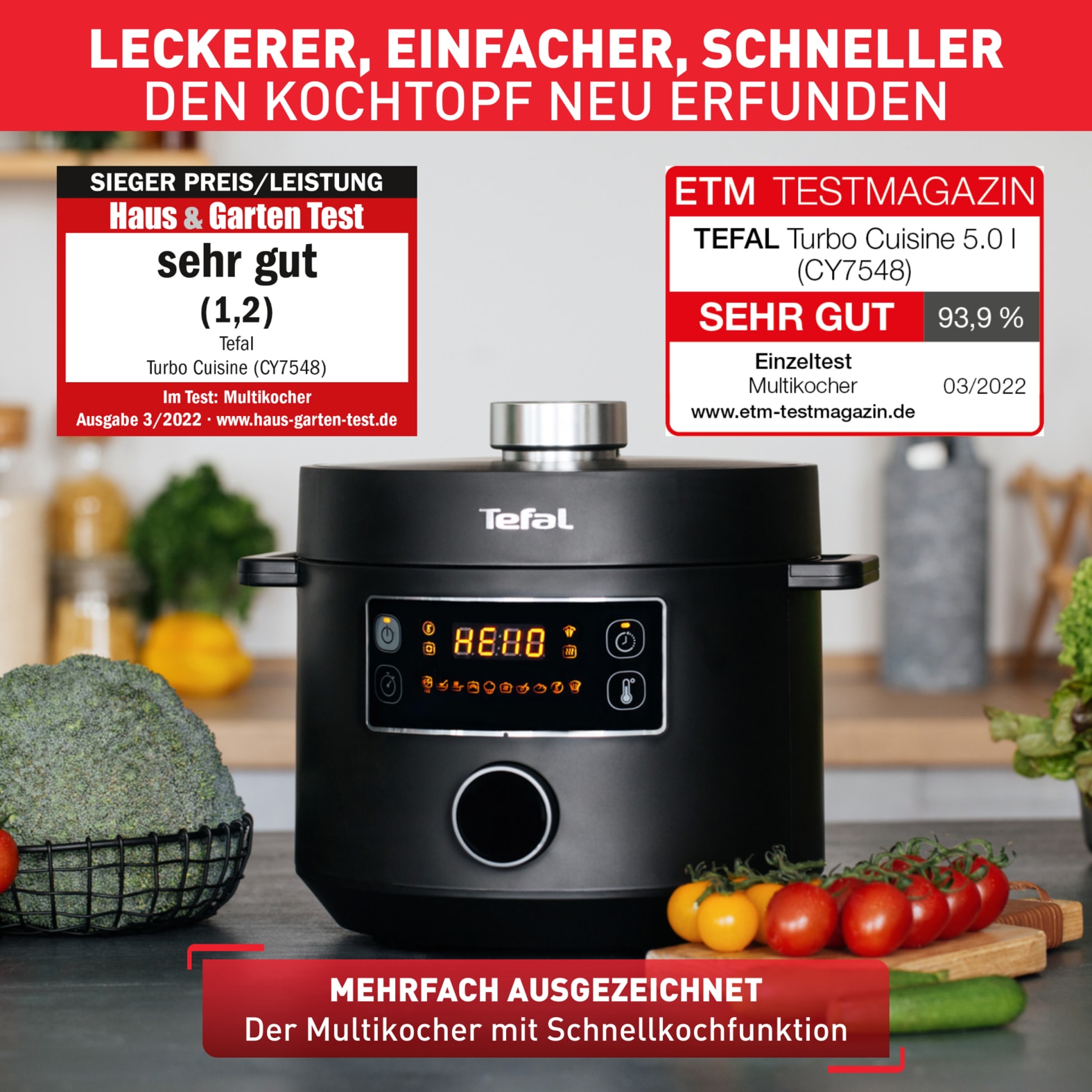 Tefal Multikocher »CY7548 Turbo Cuisine«, elektrischer Schnellkochtopf, 10 automatische Programme, vielseitig
