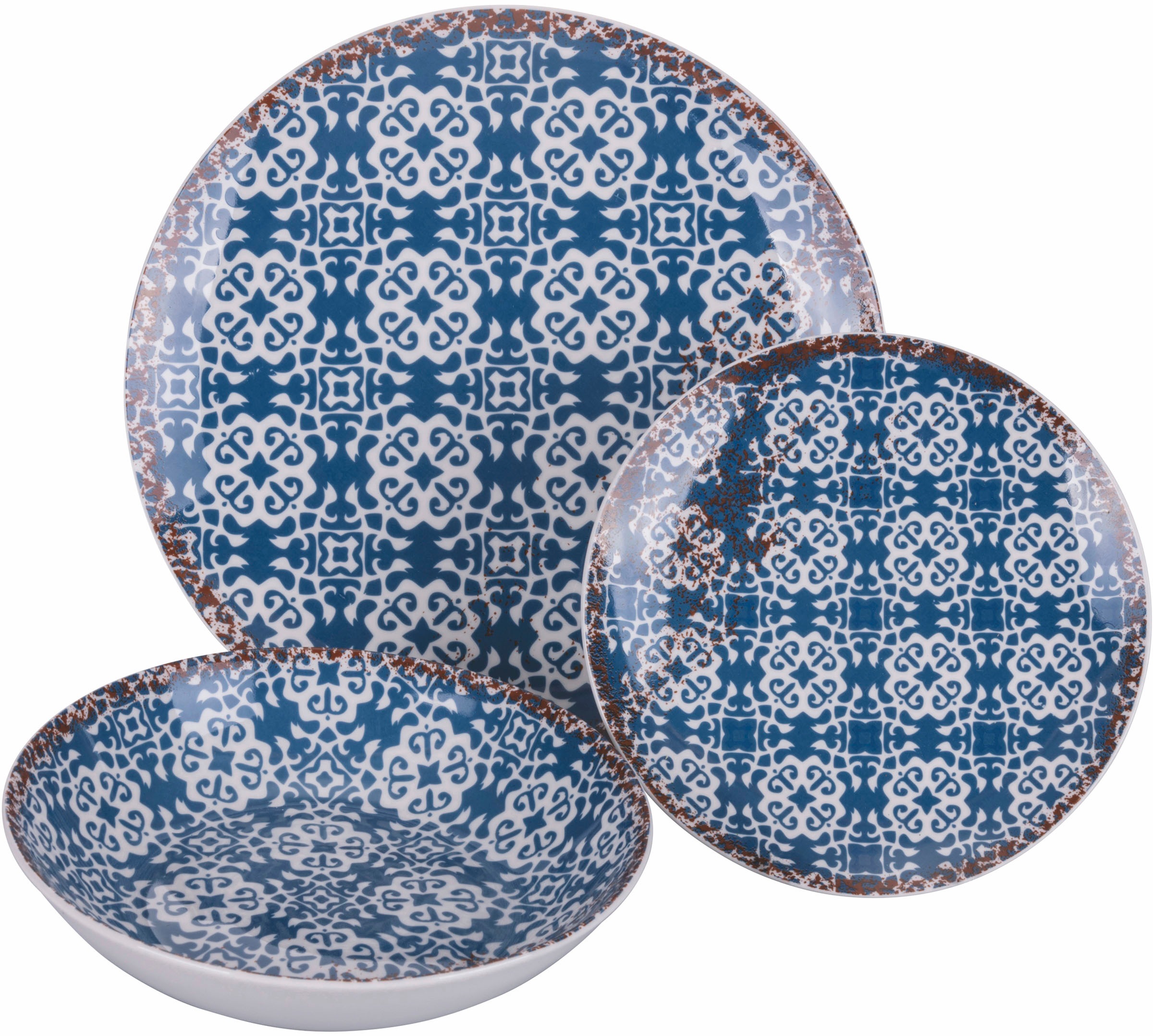 Villa d'Este Teller-Set »Geschirr-Set Kasbah Blue«, (Set, 18 tlg.), Service, Tafelservice, 18 Teile, für 6 Personen