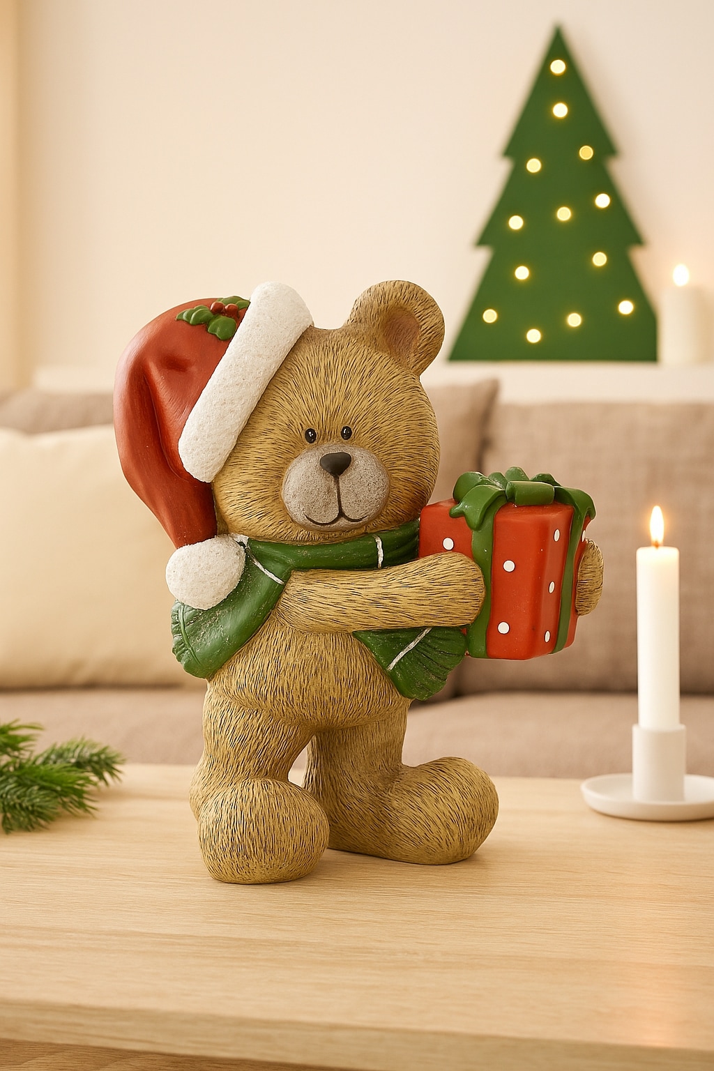 I.GE.A. Dekofigur »Bär mit Geschenk« Figur Statue Weihnachtsfigur Ornament Weihnachtsdeko Adventskränze