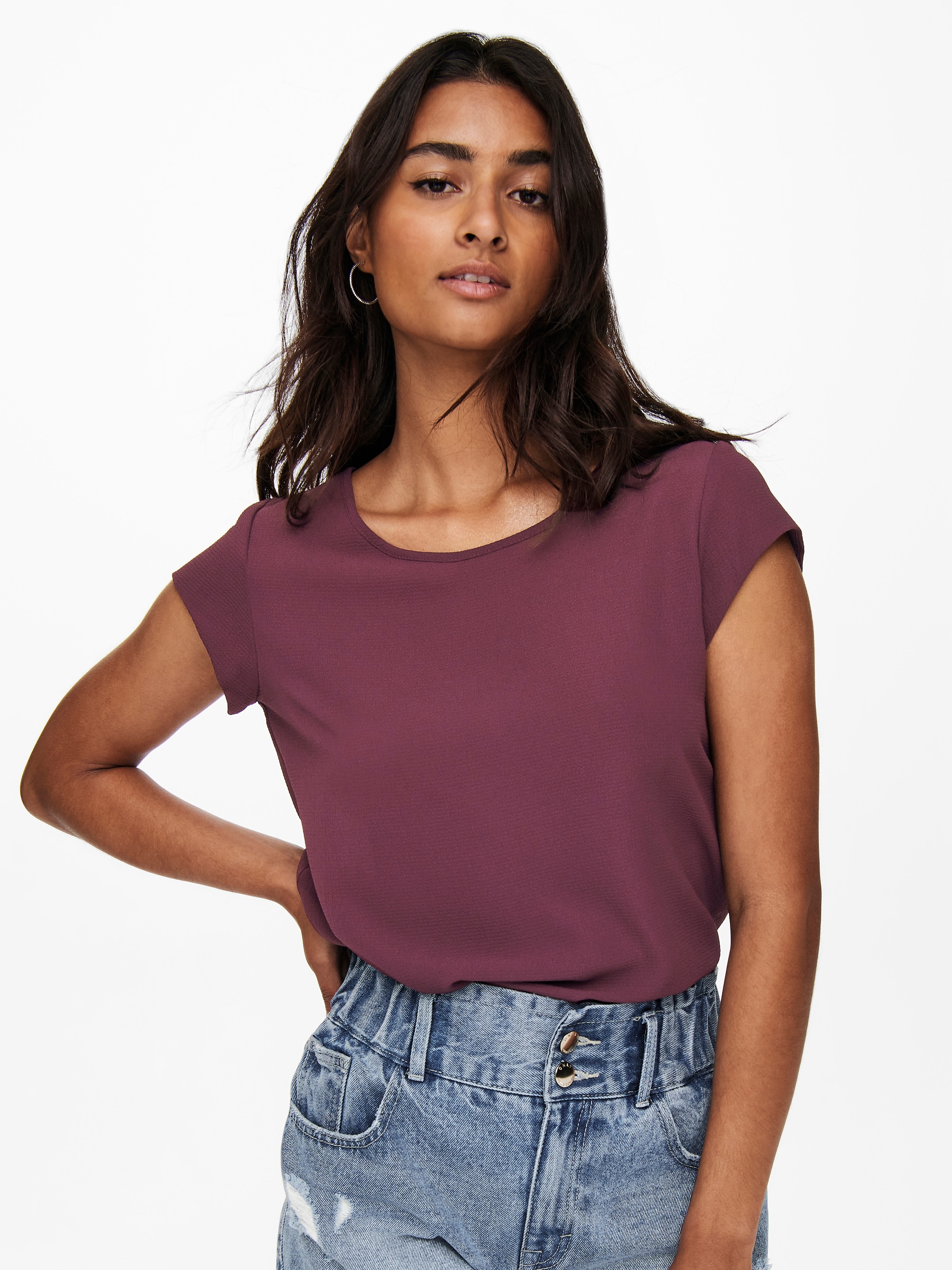 ONLY Kurzarmbluse "ONLVIC – feminines Blusenshirt in lockerer Form" Materialmix, regular fit