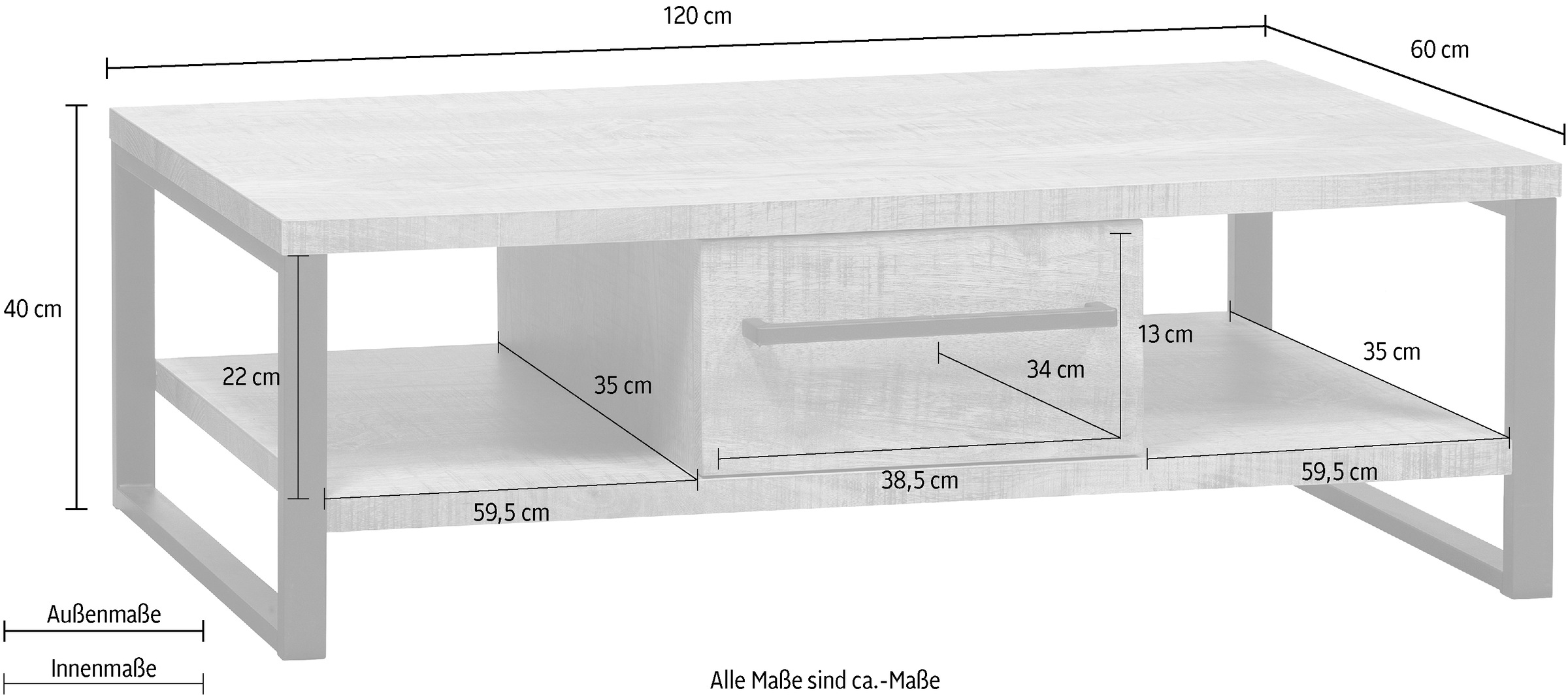 OMG Design Couchtisch »Carriba«, (1 St.), mit Schublade und Stauräumen