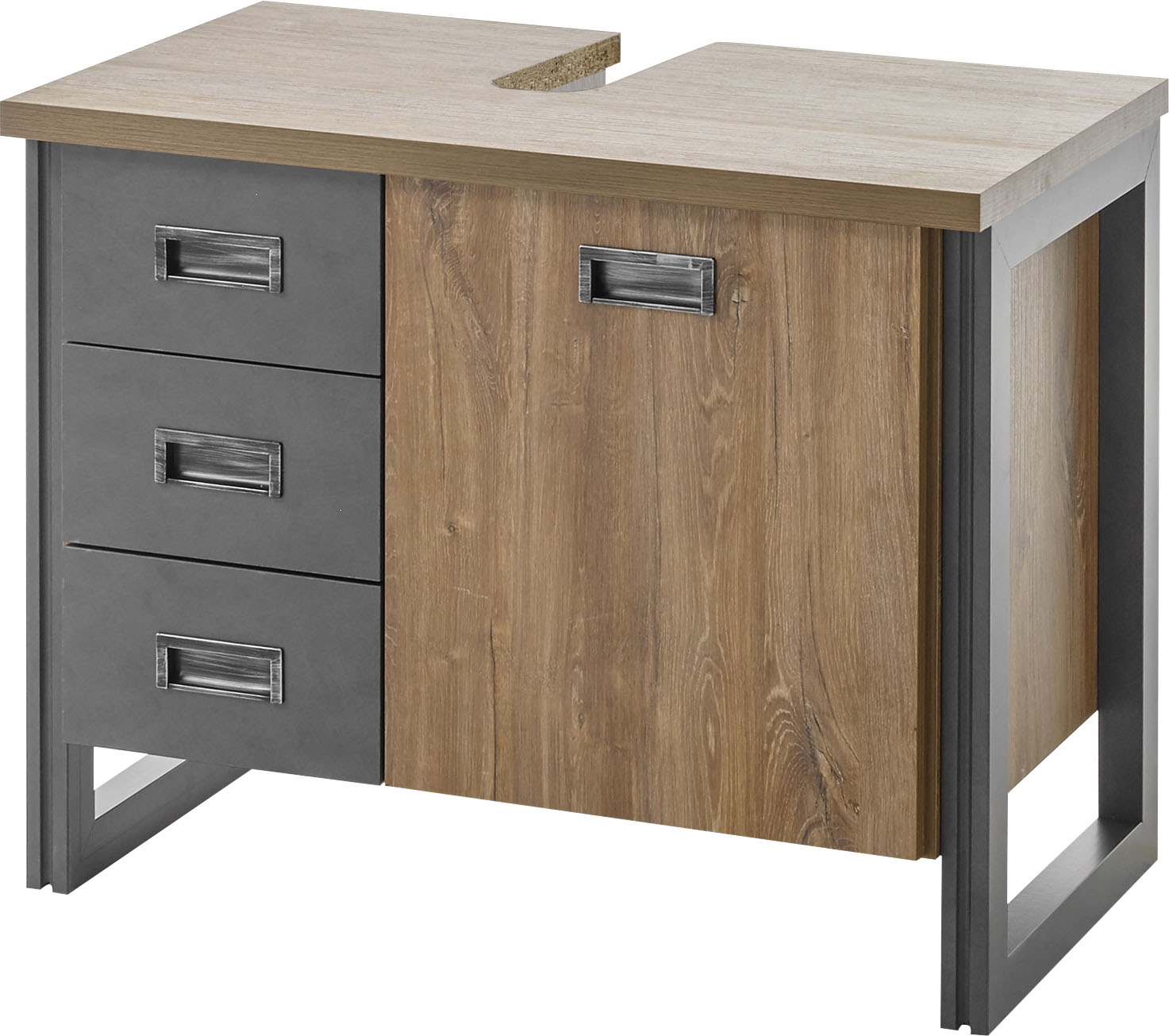 Thumbnail - Home affaire Waschbeckenunterschrank "Detroit, Waschtisch mit Apothekergriff, Badschrank im Industrialdesign", Eiche Dek...